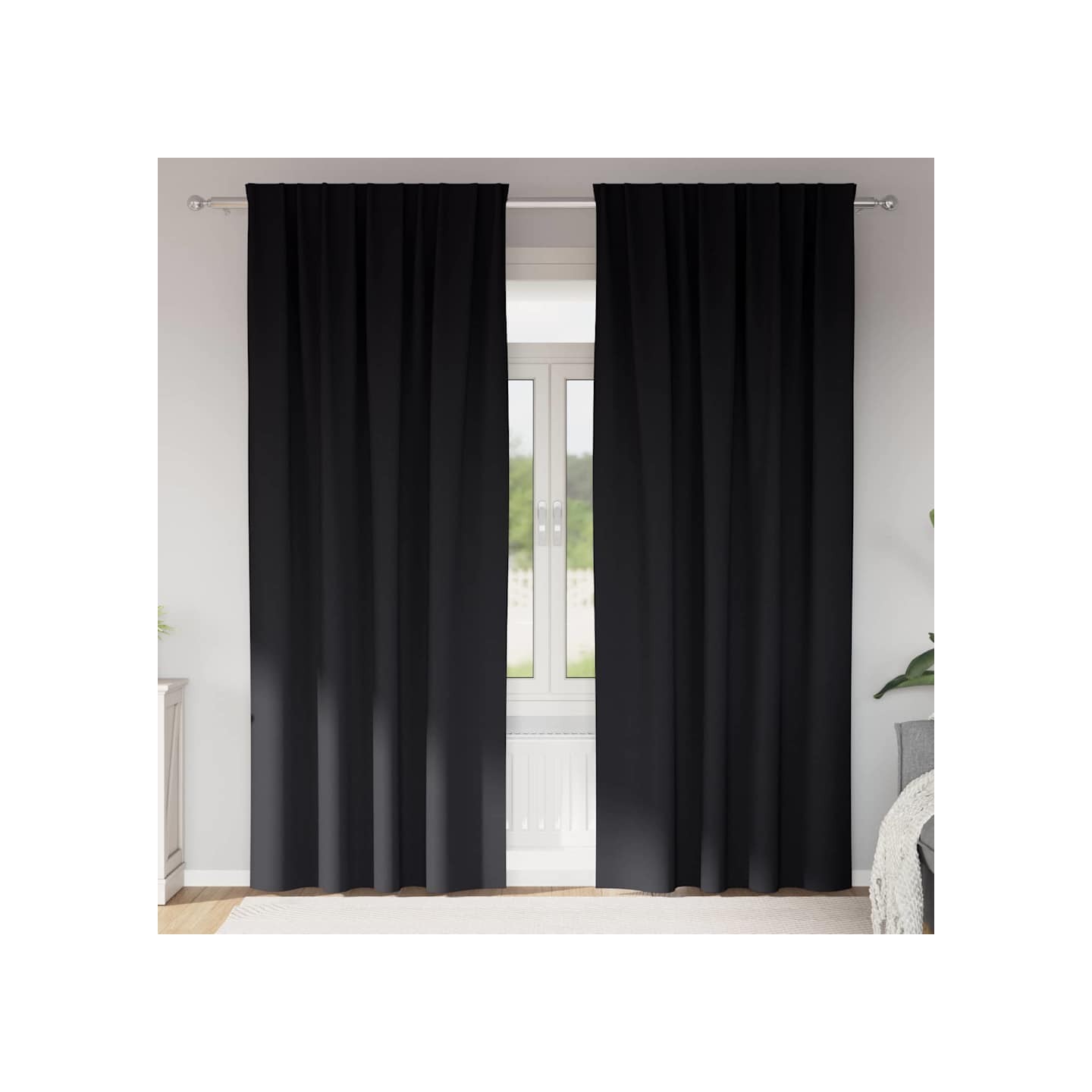 Rideaux occultants avec anneaux 2 pc Noir 245 x 140 cm