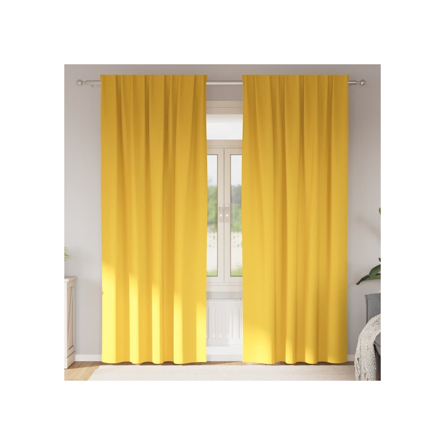Rideaux occultants avec anneaux 2 pc Jaune moutarde Polyester