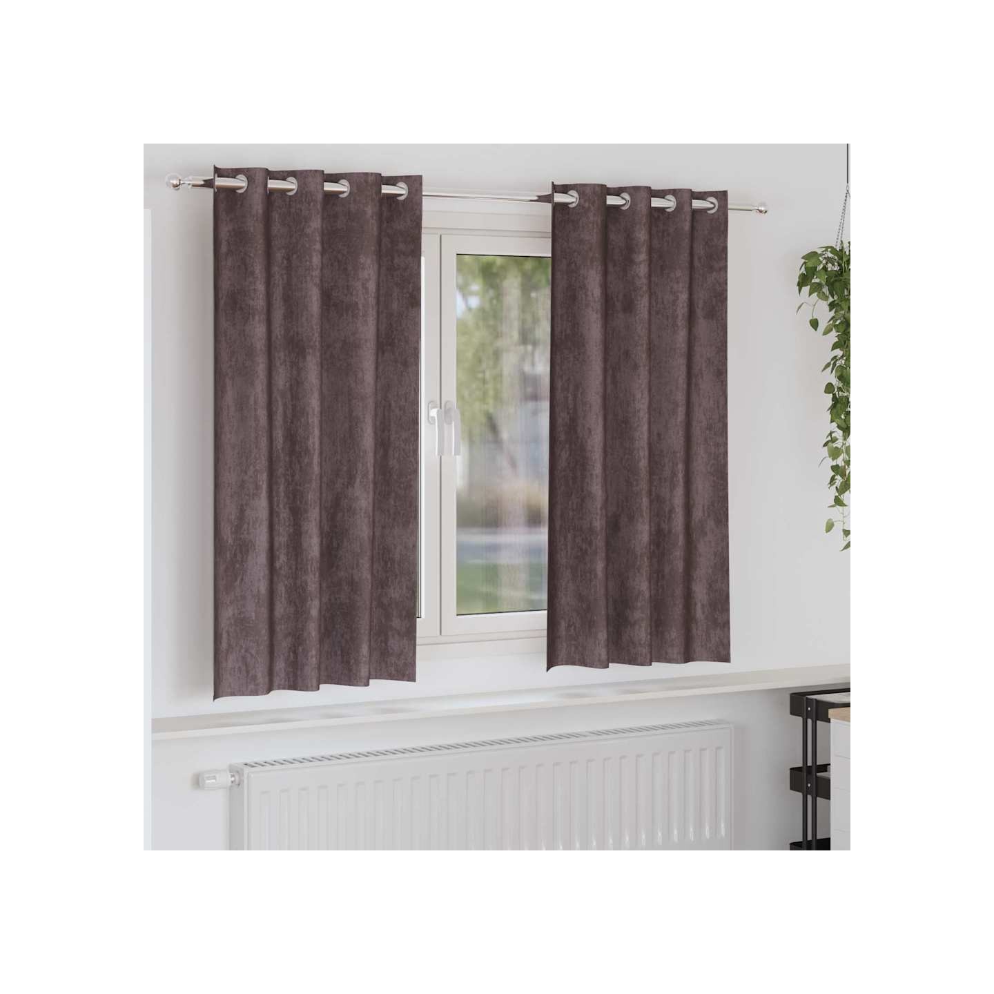 Rideaux en velours 2 pc Marron 175 x 140 cm Velours