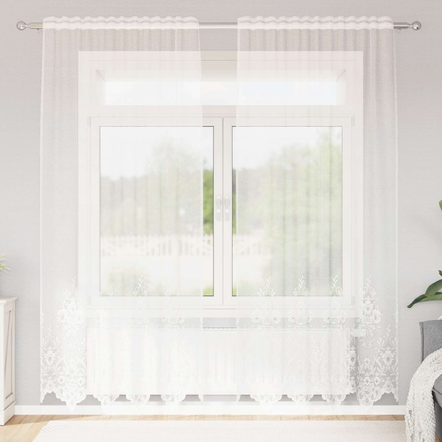 Rideau en Dentelle Blanc 245x150cm Polyester