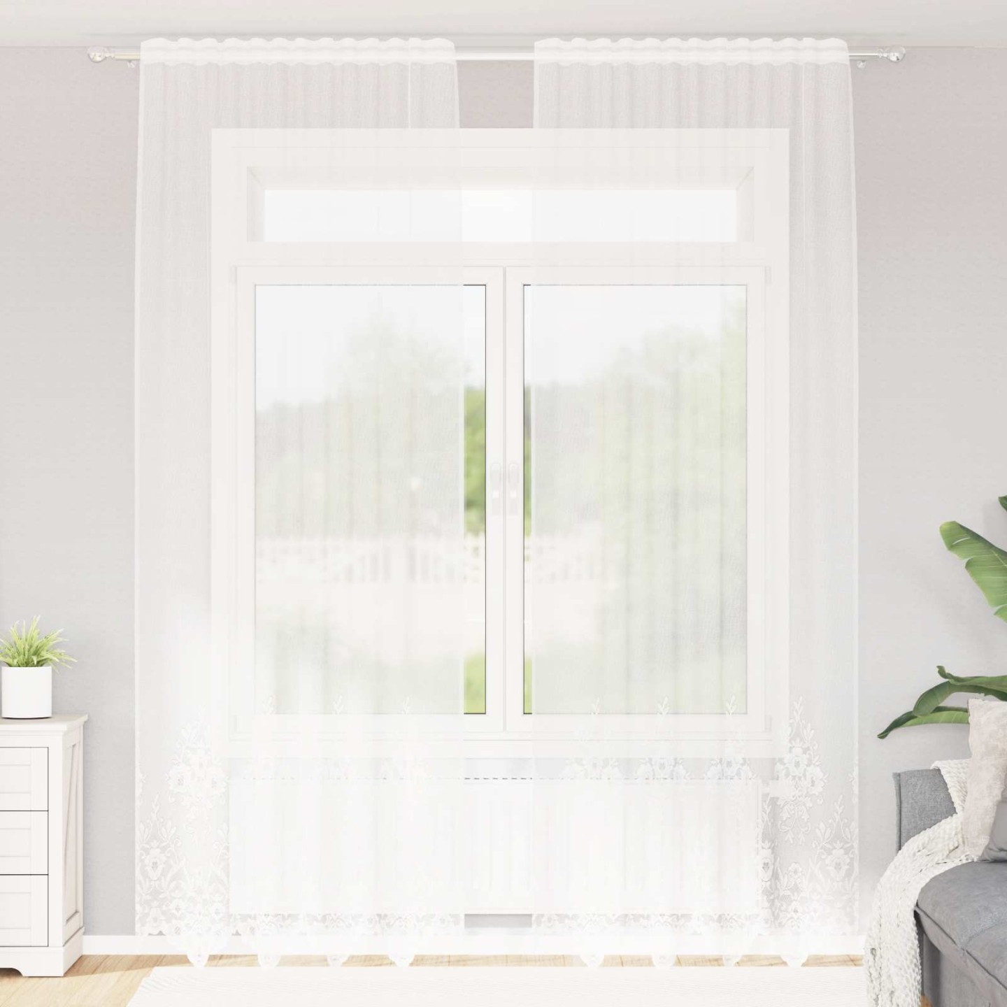 Rideau en Dentelle Blanc 300 x 150 cm Polyester
