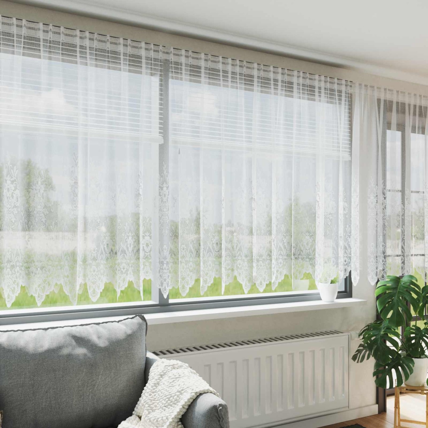 Rideau en Dentelle Blanc 200 x 500 cm Polyester