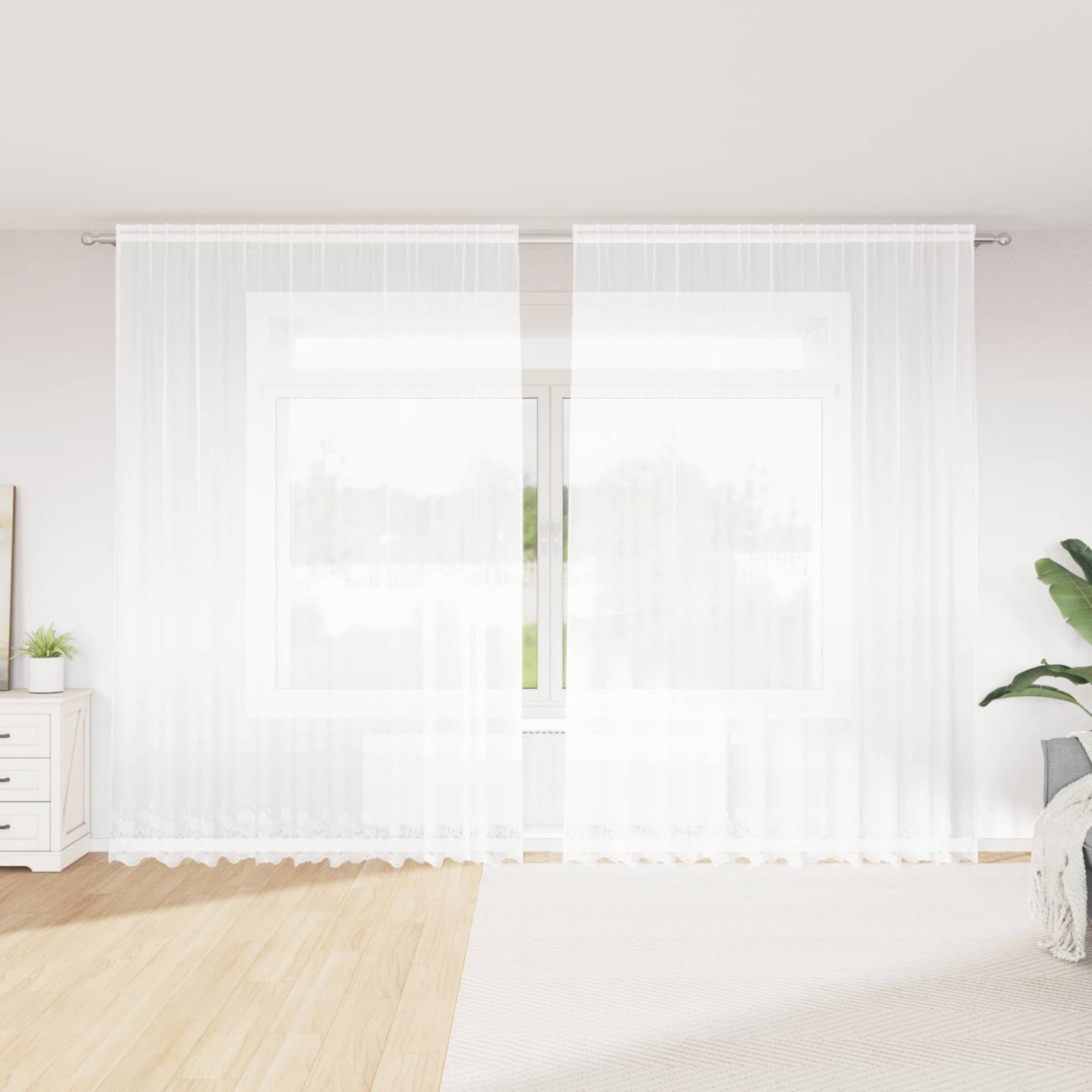 Rideau en Dentelle Blanc 260 x 300 cm Polyester