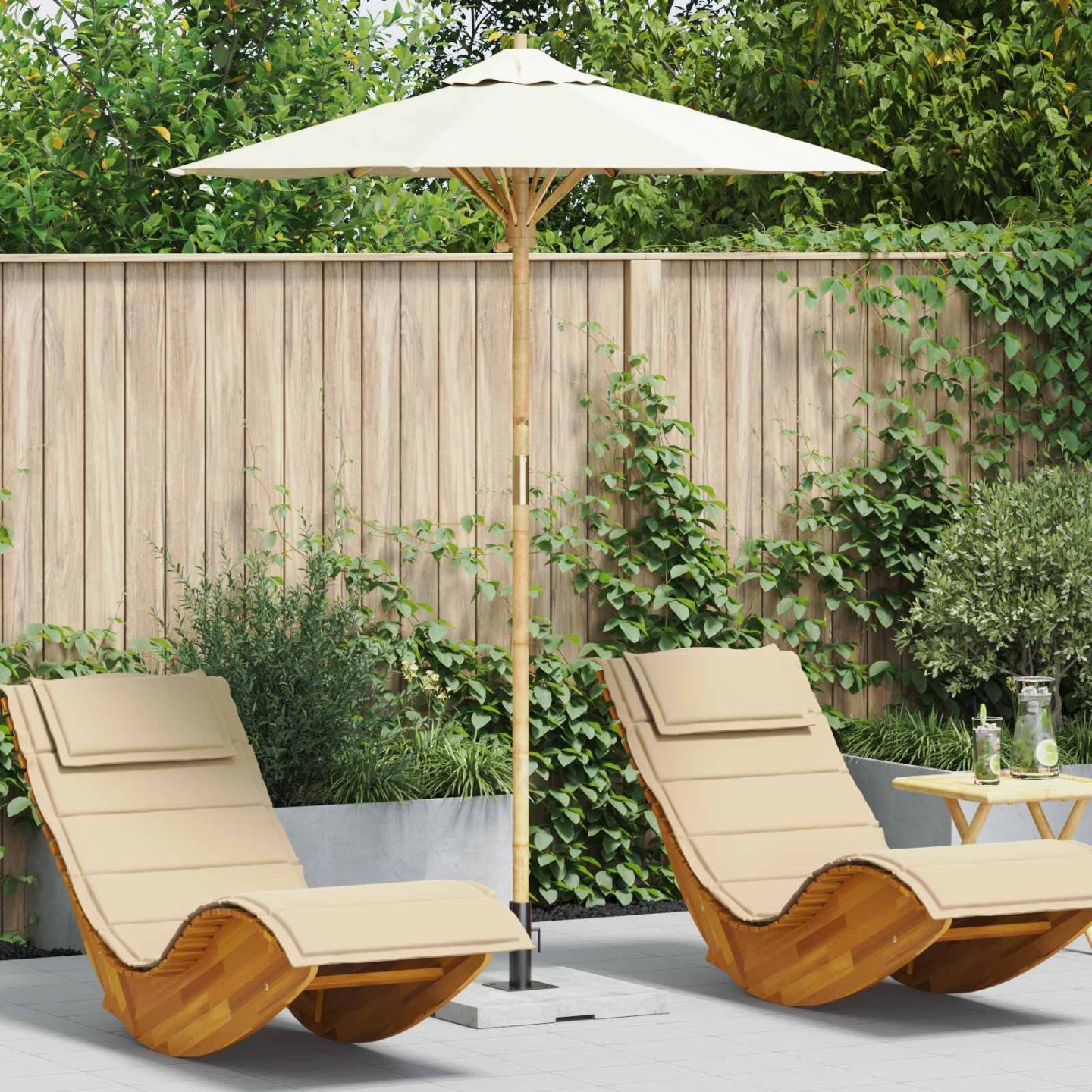 Parasol de jardin Rond Ø 180 x 230 cm Bambou Crème blanc