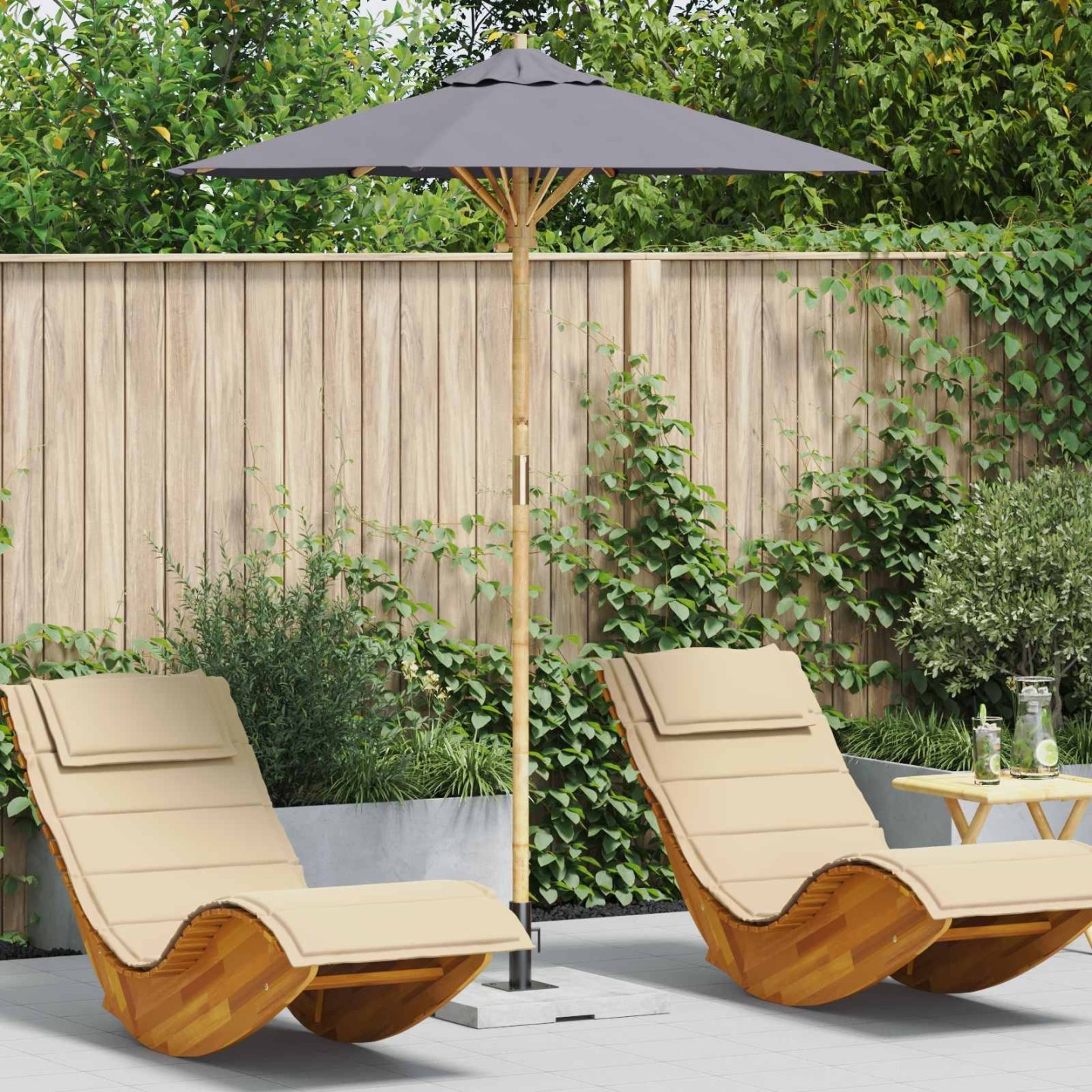 Parasol de jardin Rond Ø 180 x 230 cm Bambou Gris foncé