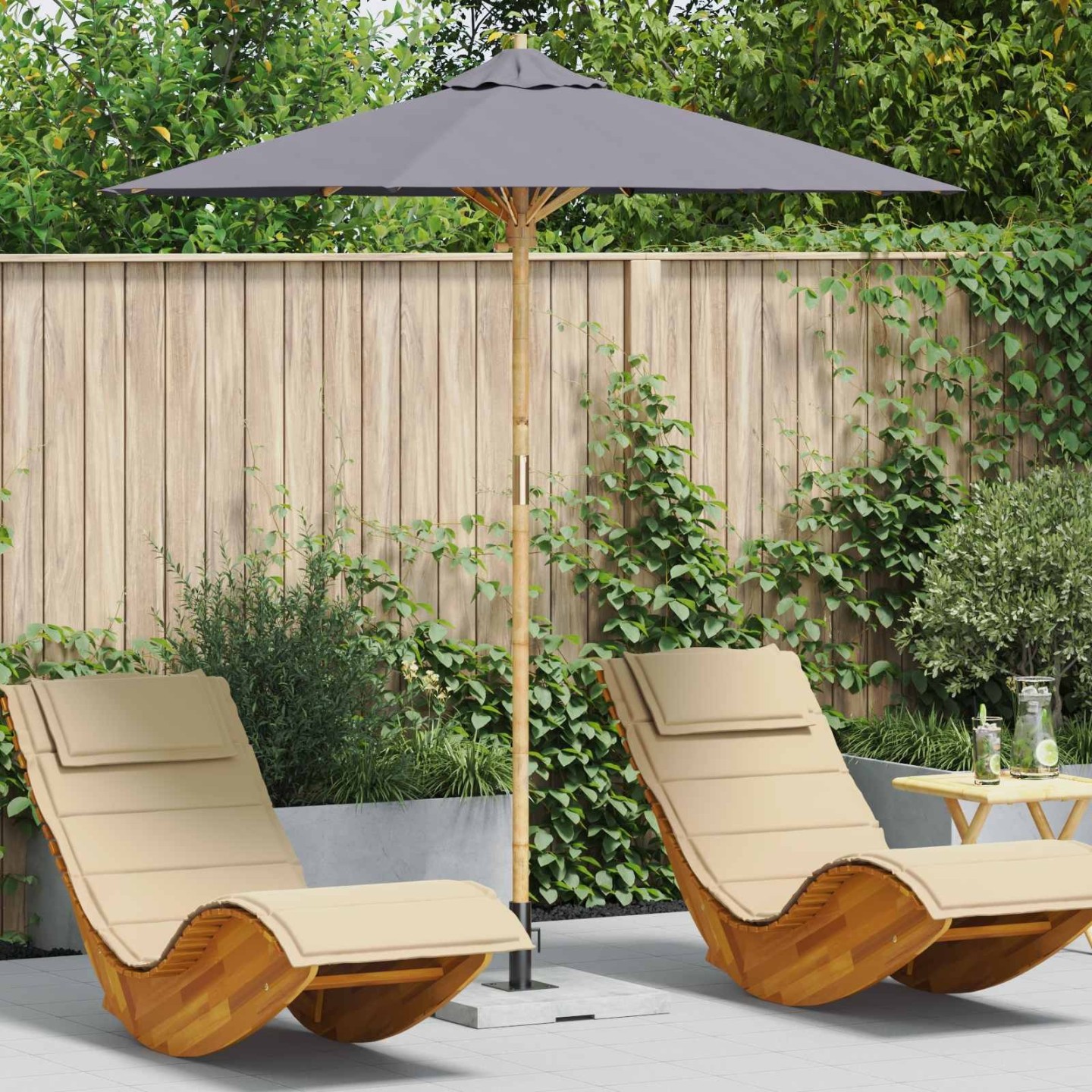 Parasol de jardin Rond Ø 217 x 230 cm Bambou Gris foncé
