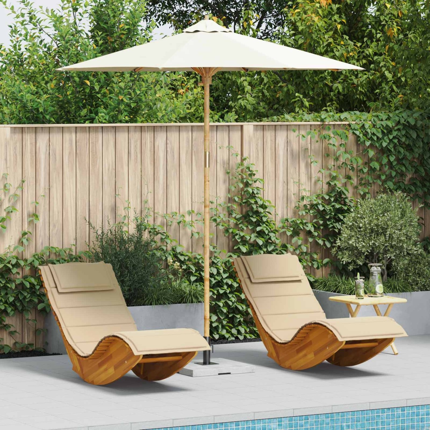 Parasol de jardin Rond Ø 240 x 260 cm Bambou Crème blanc