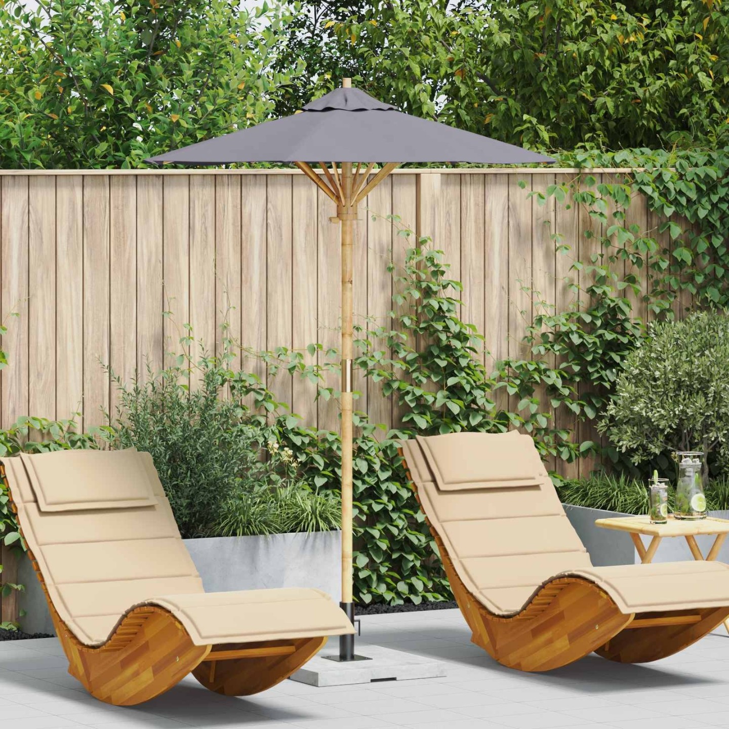 Parasol de jardin Rond Ø 150 x 210 cm Bambou Gris foncé