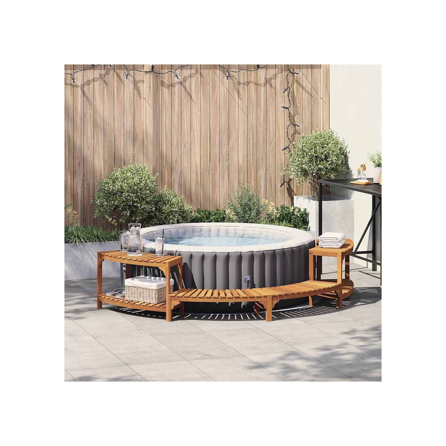 Enceinte de bain à remous demi-ronde Bois d'Acacia Massif