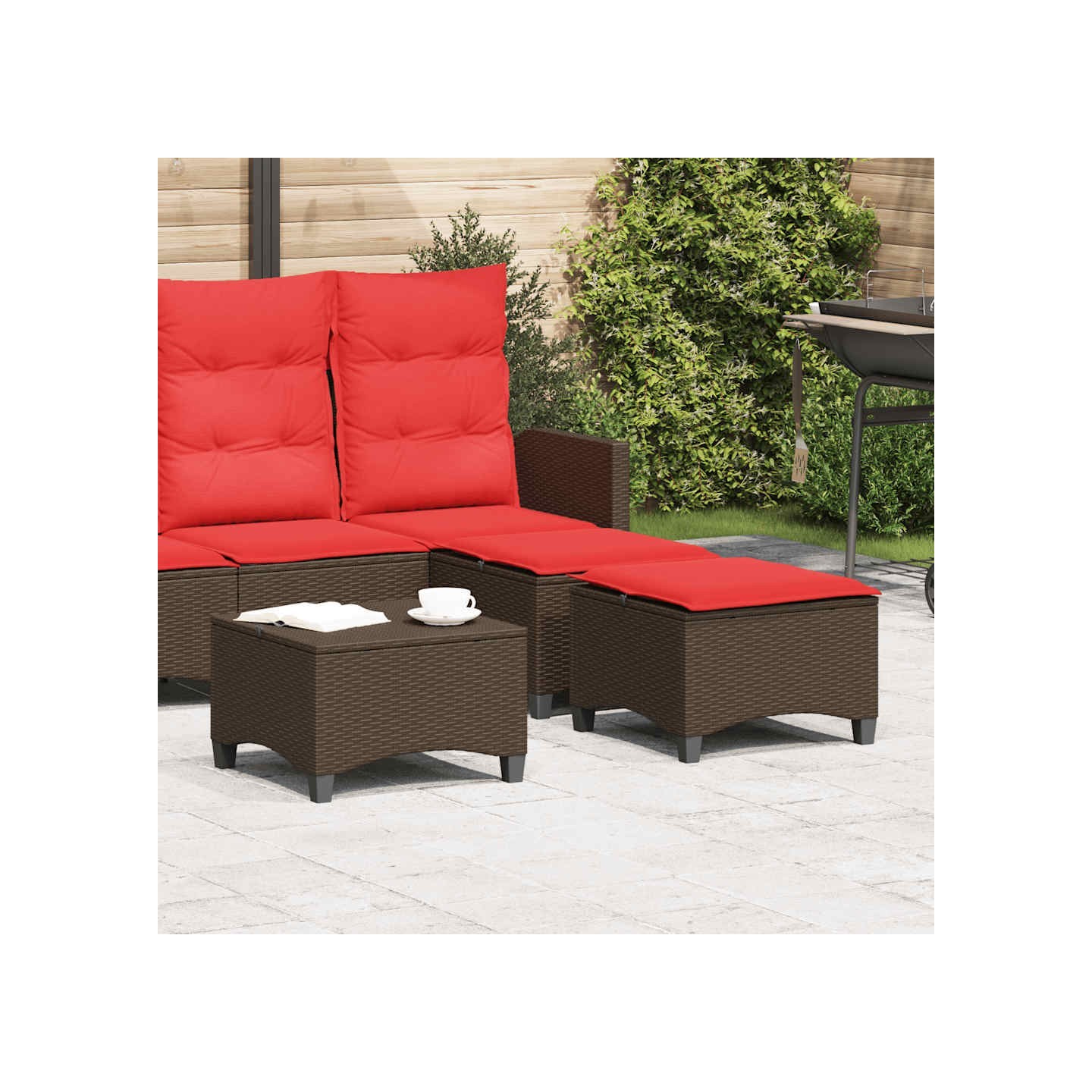Tabourets jardin coussins 2pcs marron 55x55x36cm résine tressée