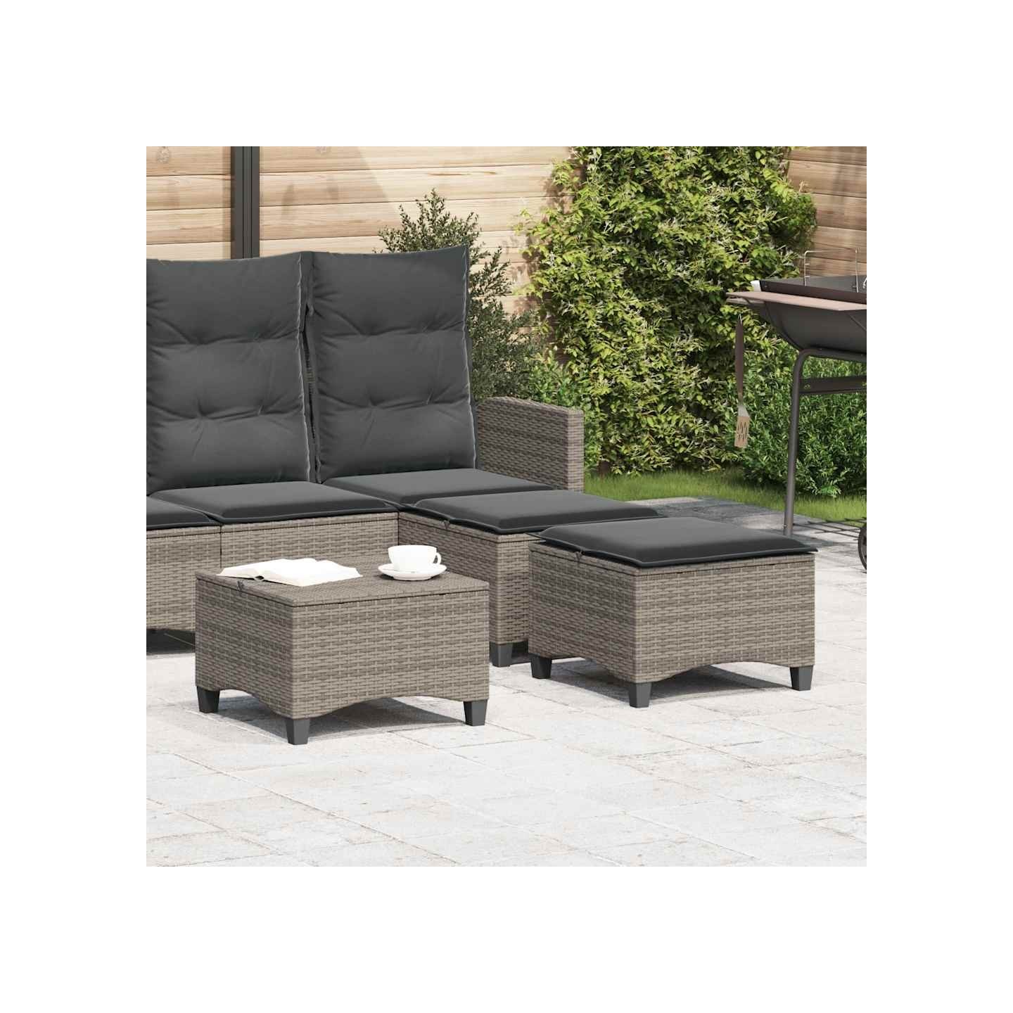 Tabourets jardin coussins 2 pcs gris 55x55x36 cm résine tressée