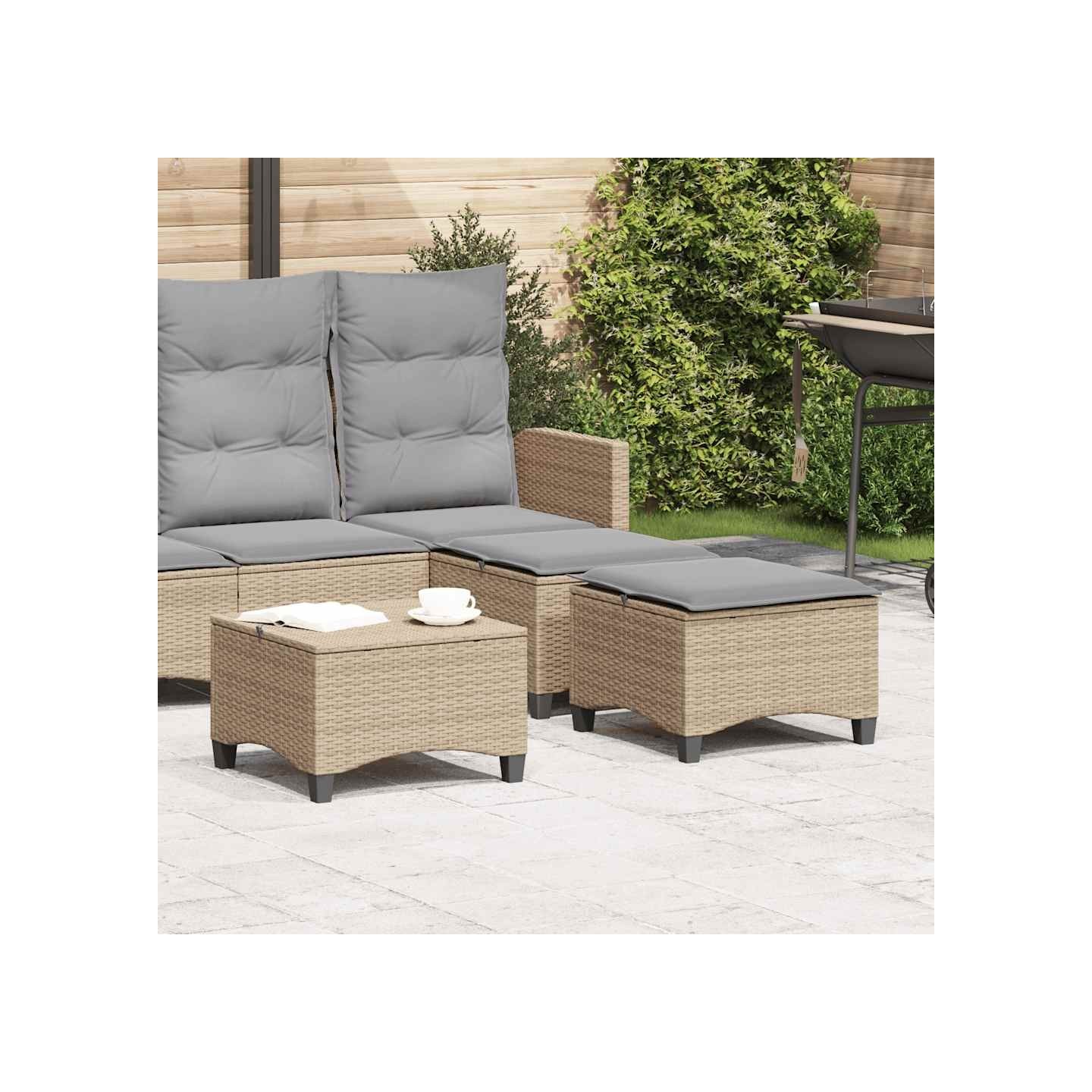 Tabourets jardin coussins 2 pcs beige 55x55x36cm résine tressée