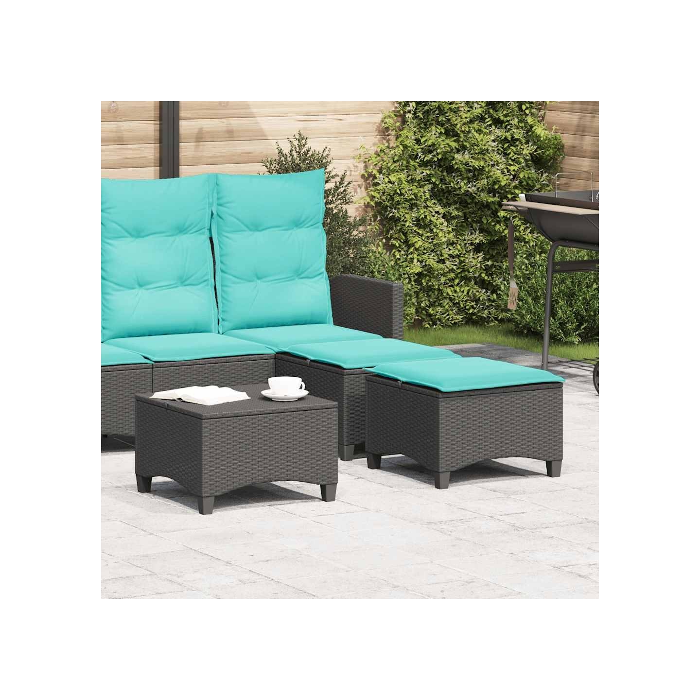 Tabourets jardin coussins 2 pcs noir 55x55x36 cm résine tressée