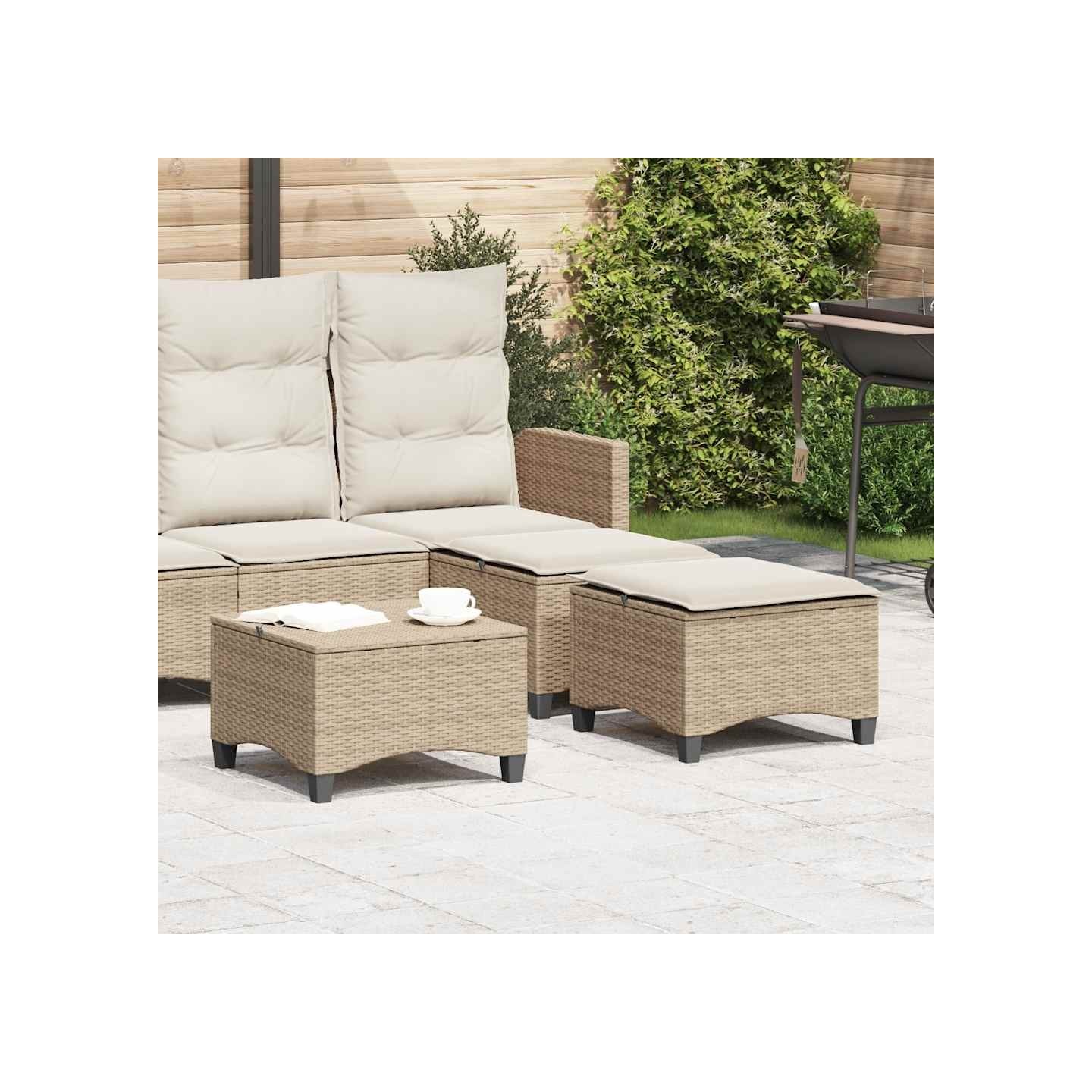 Tabourets jardin coussins 2pcs beige 55x55x36 cm résine tressée