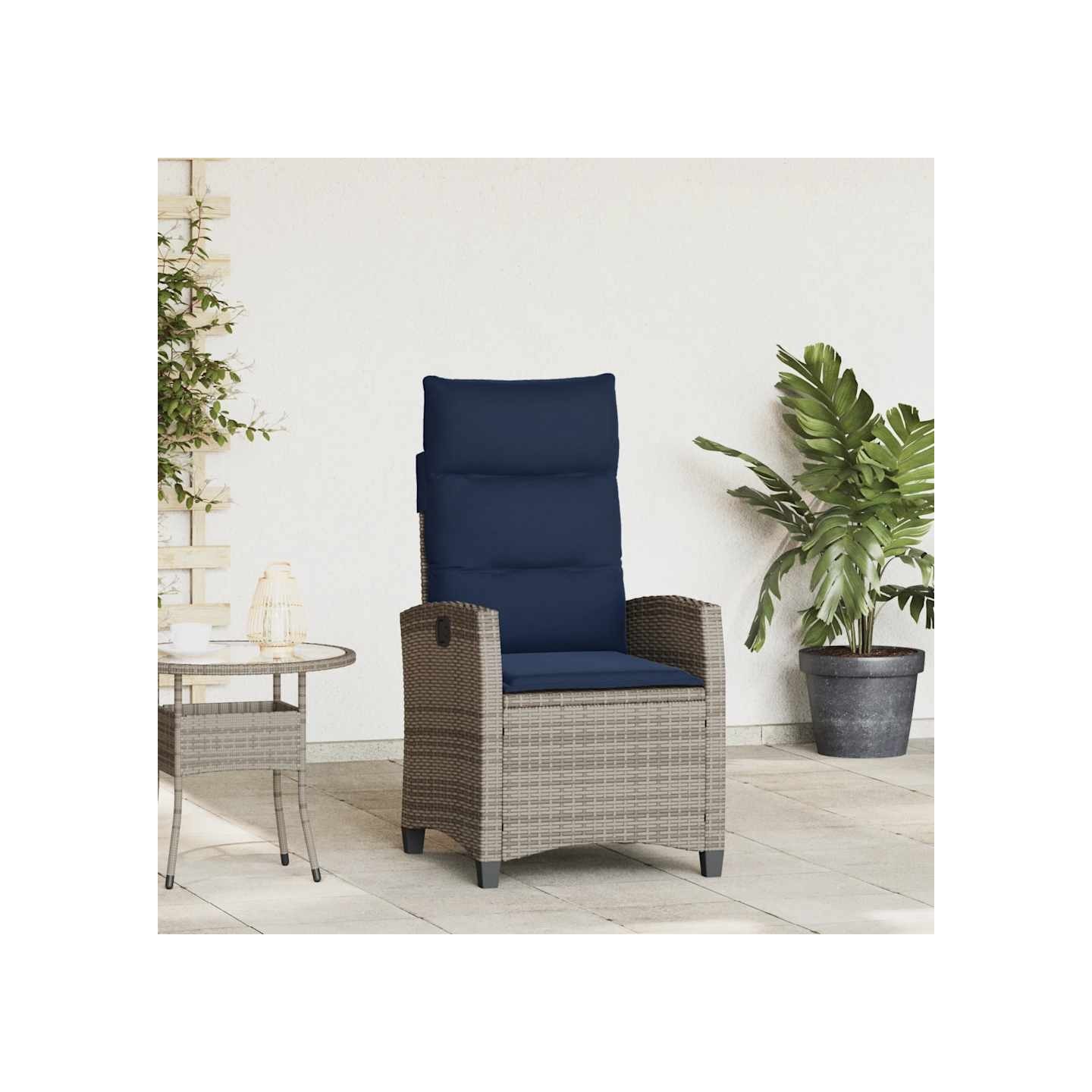 Chaise de jardin inclinable avec table d'appoint gris polyrotin