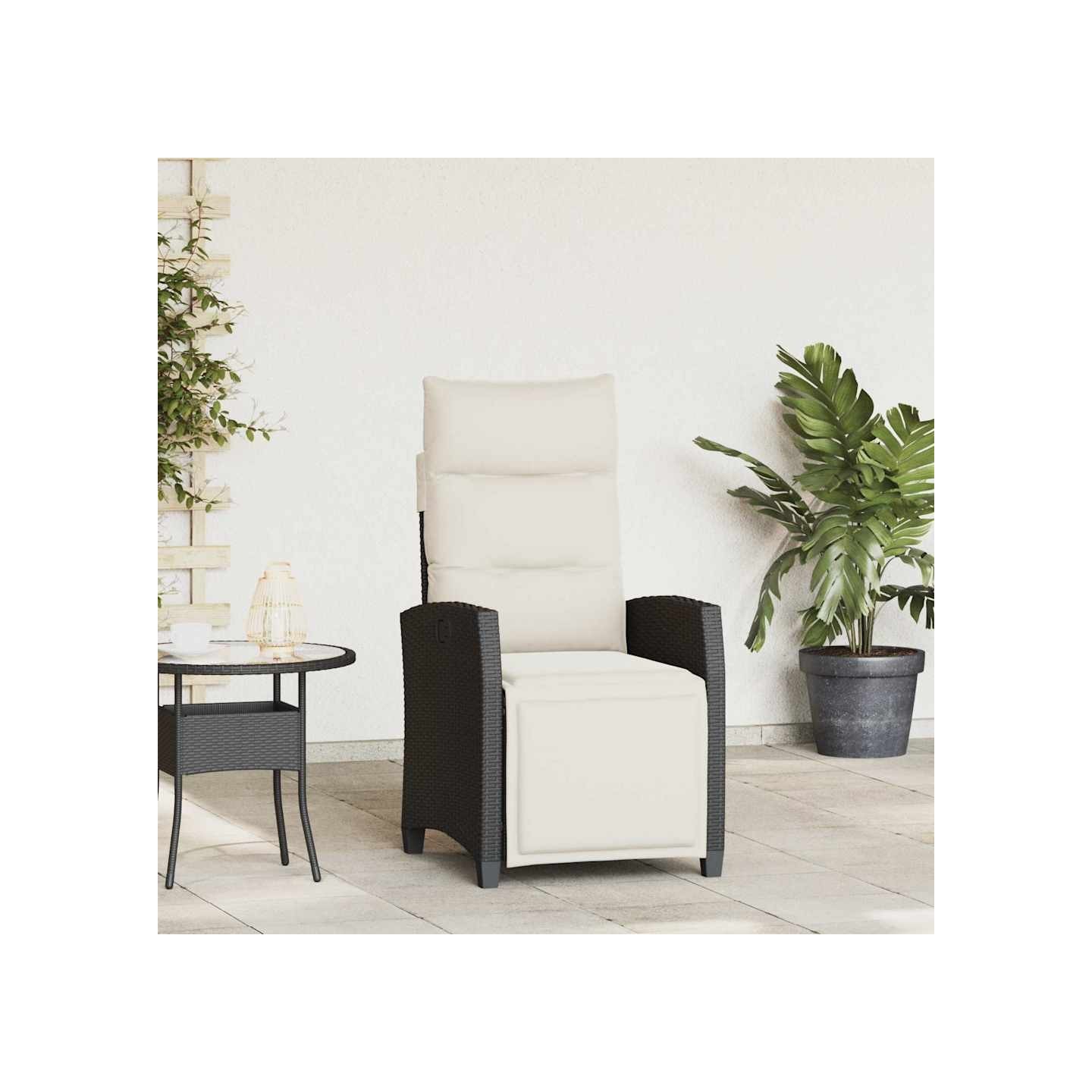 Chaise de jardin inclinable avec table d'appoint noir polyrotin