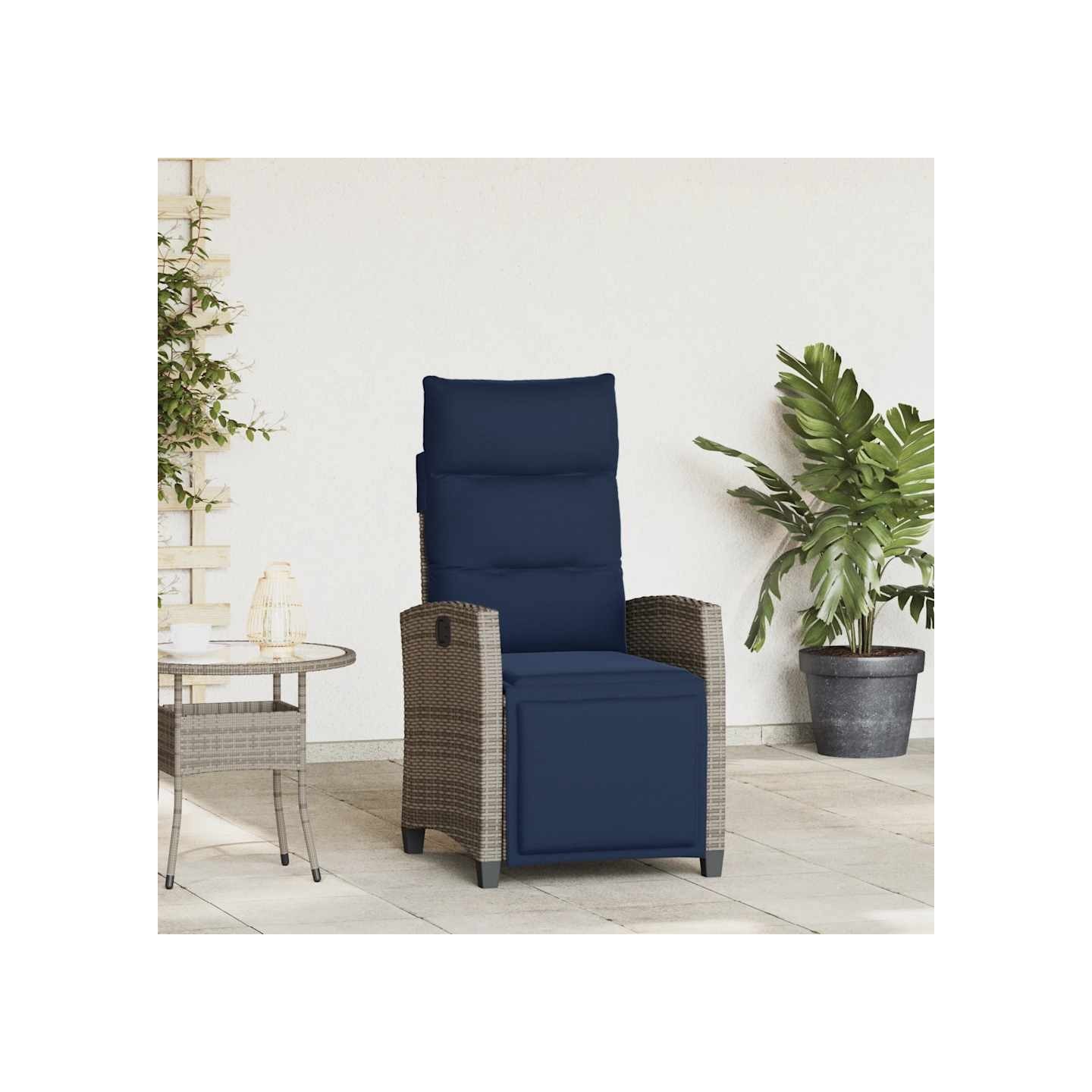 Chaise de jardin inclinable avec table d'appoint gris polyrotin
