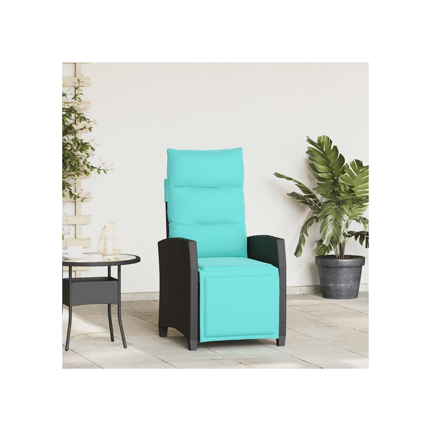 Chaise de jardin inclinable avec table d'appoint noir polyrotin