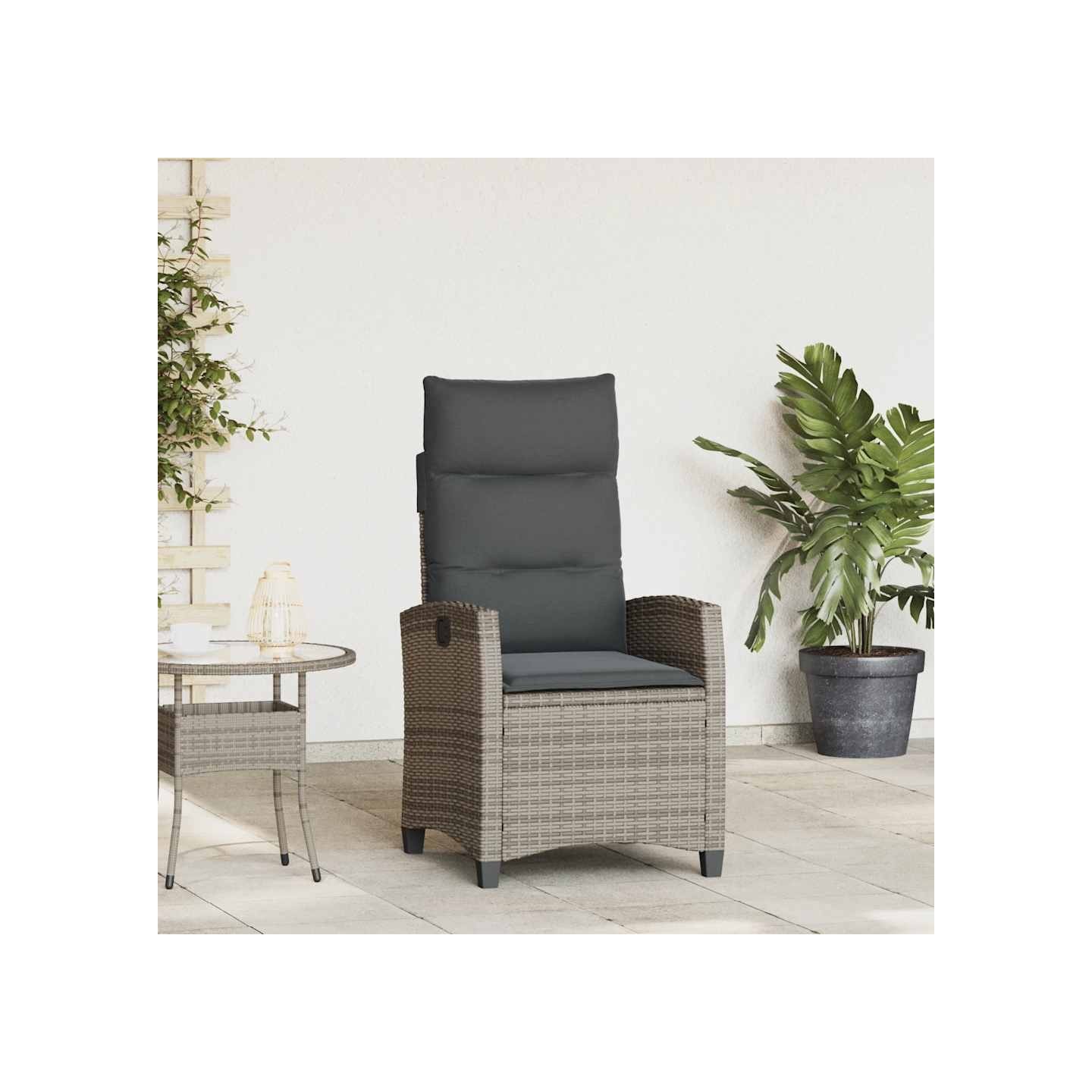 Chaise de jardin inclinable avec table d'appoint gris polyrotin
