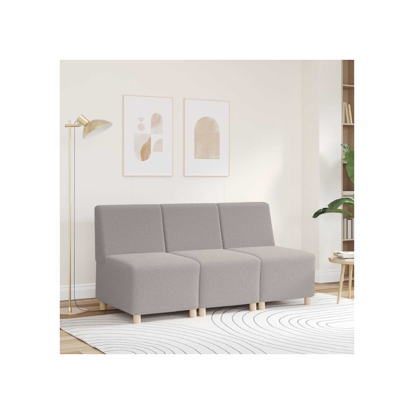 Canapé modulaire sans accoudoirs Gris clair 55 cm Tissu imitation laine bouclée