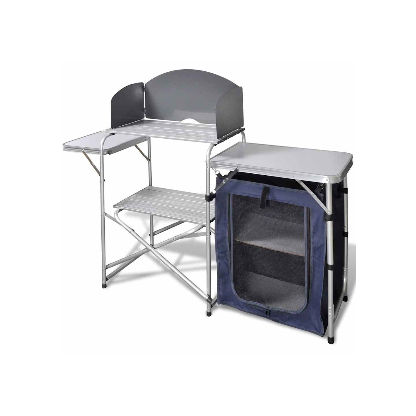 Unité de cuisine de camping pliable avec pare-vent Aluminium