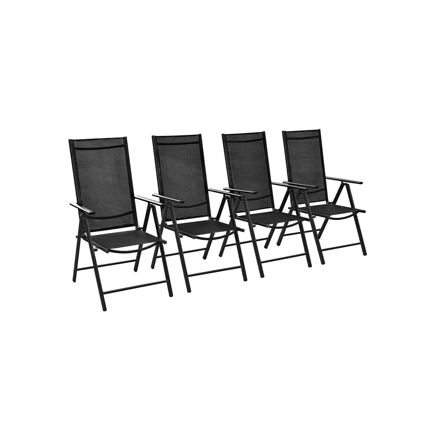 Chaises pliantes, lot de 4, aluminium et textilène noir