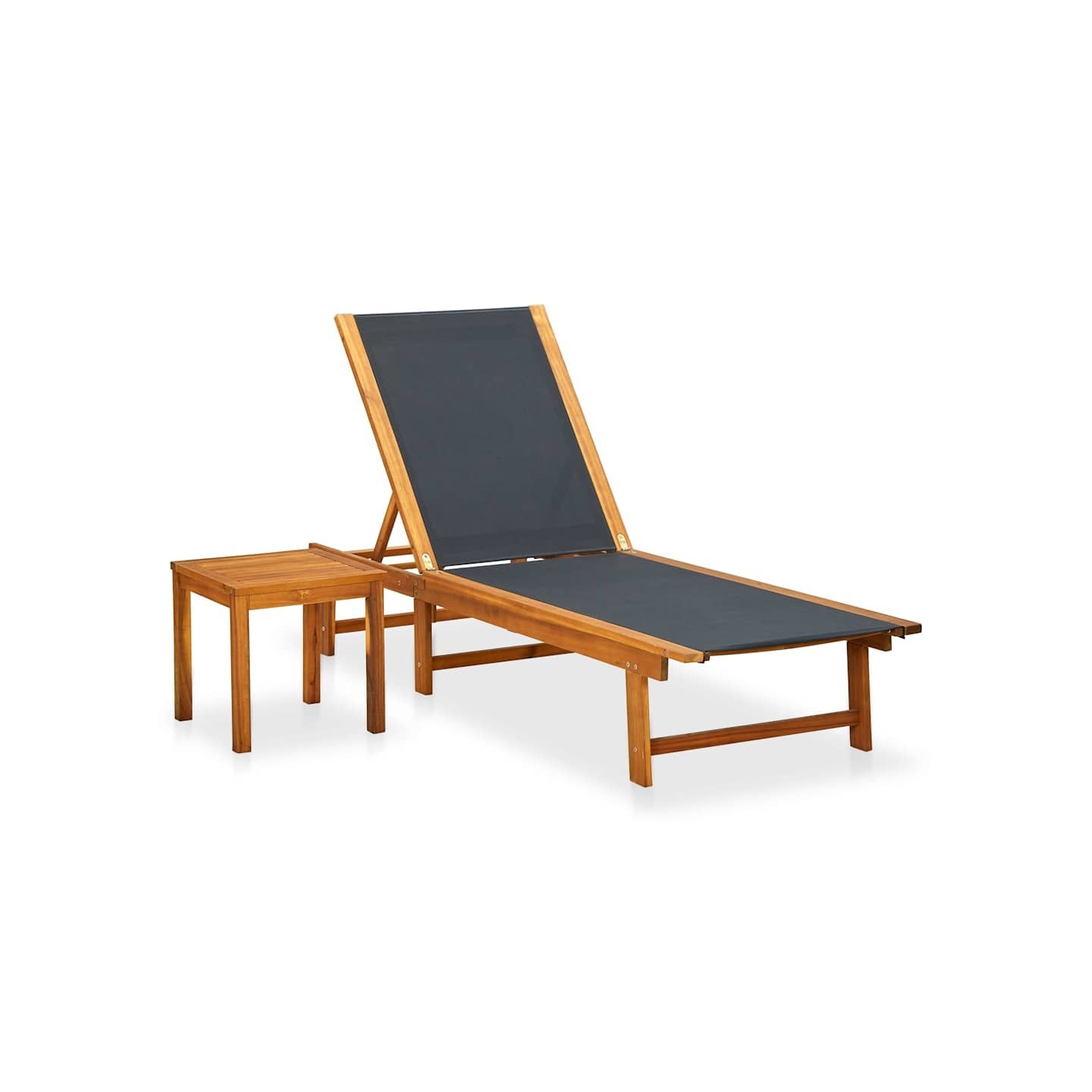 Chaise longue avec table Bois d'acacia solide et textilène