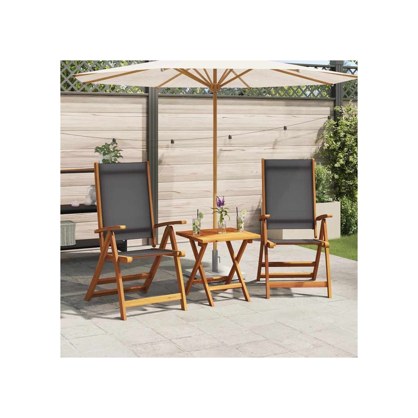 Chaises pliantes 2 pièces en bois d'acacia massif et textilène