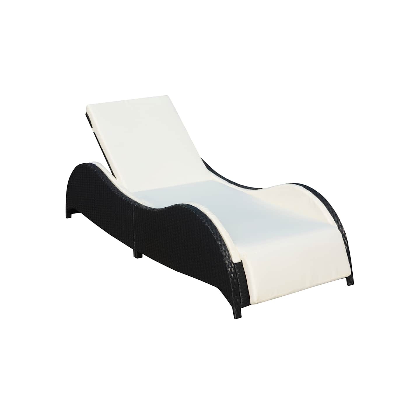 Chaise longue avec coussin Résine tressée Noir