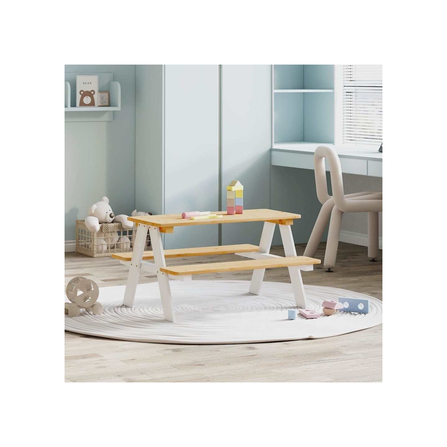 Table et bancs pour enfants IRUN blanc 90x79,5x50cm bois massif