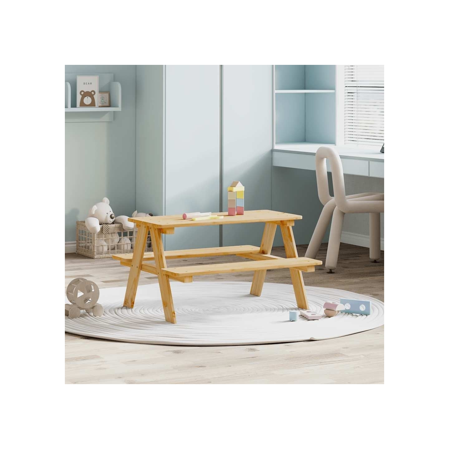 Table avec bancs pour enfants IRUN 90x79,5x50 cm bois massif