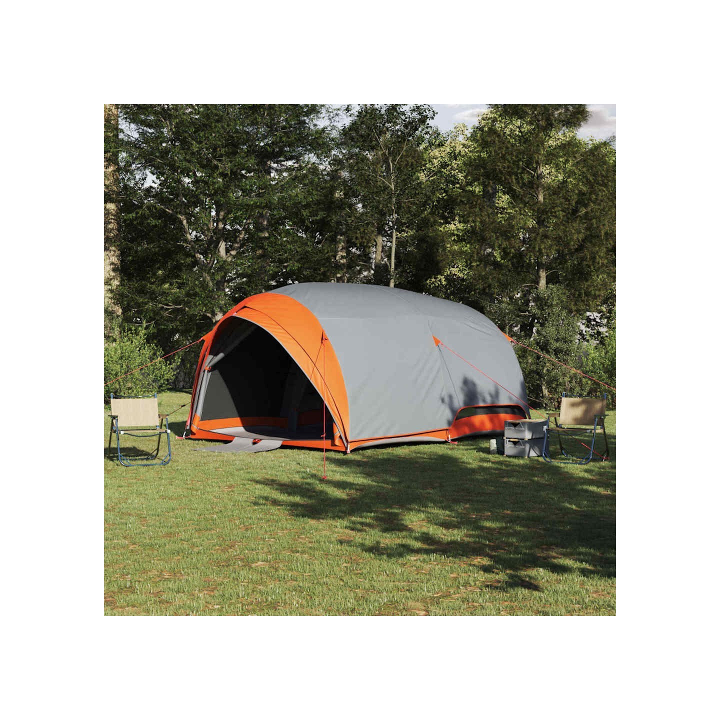 Tente Tunnel 6 personne Gris et orange taffetas Imperméable