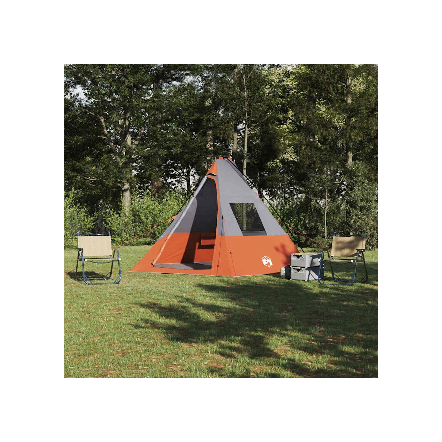 Tente Tipi 6 personne Imperméable Gris et orange taffetas