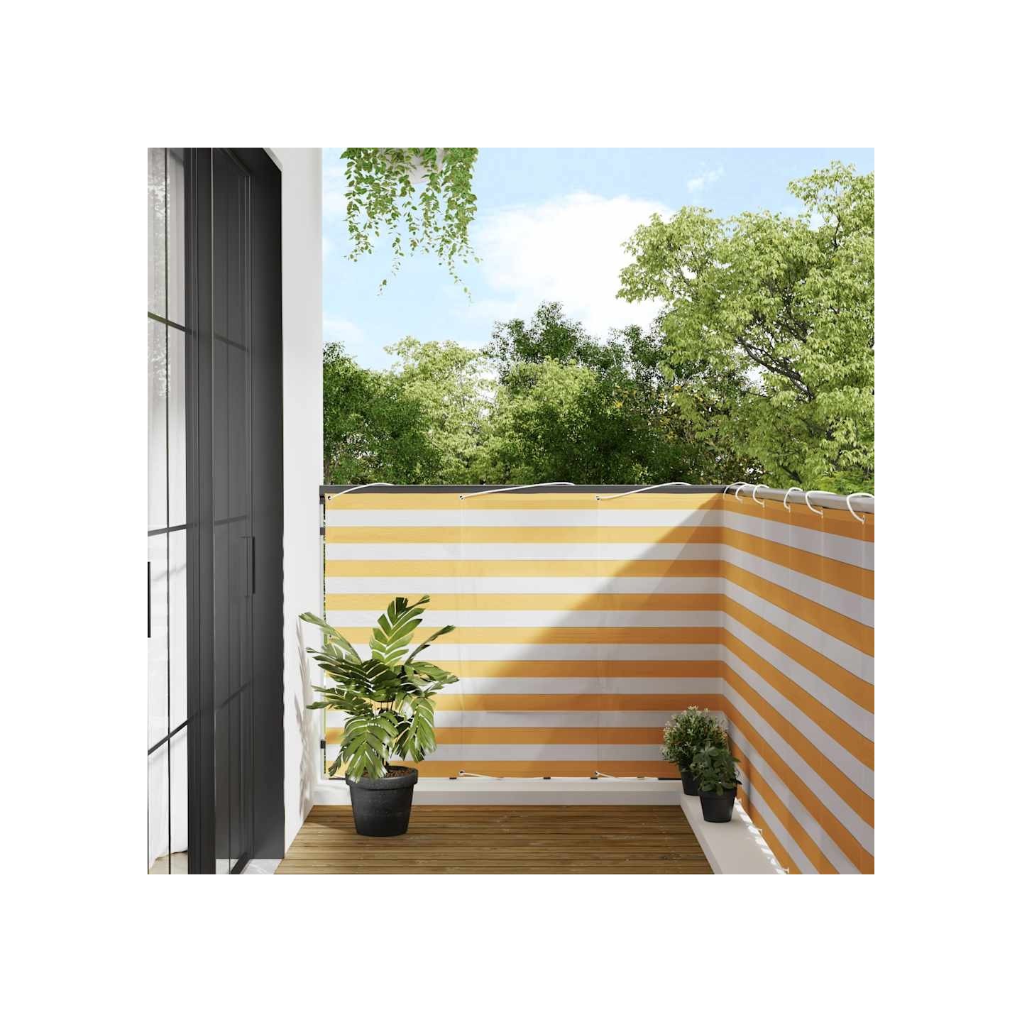 Paravent de balcon à rayures jaunes et blanches 120 x 1000 cm