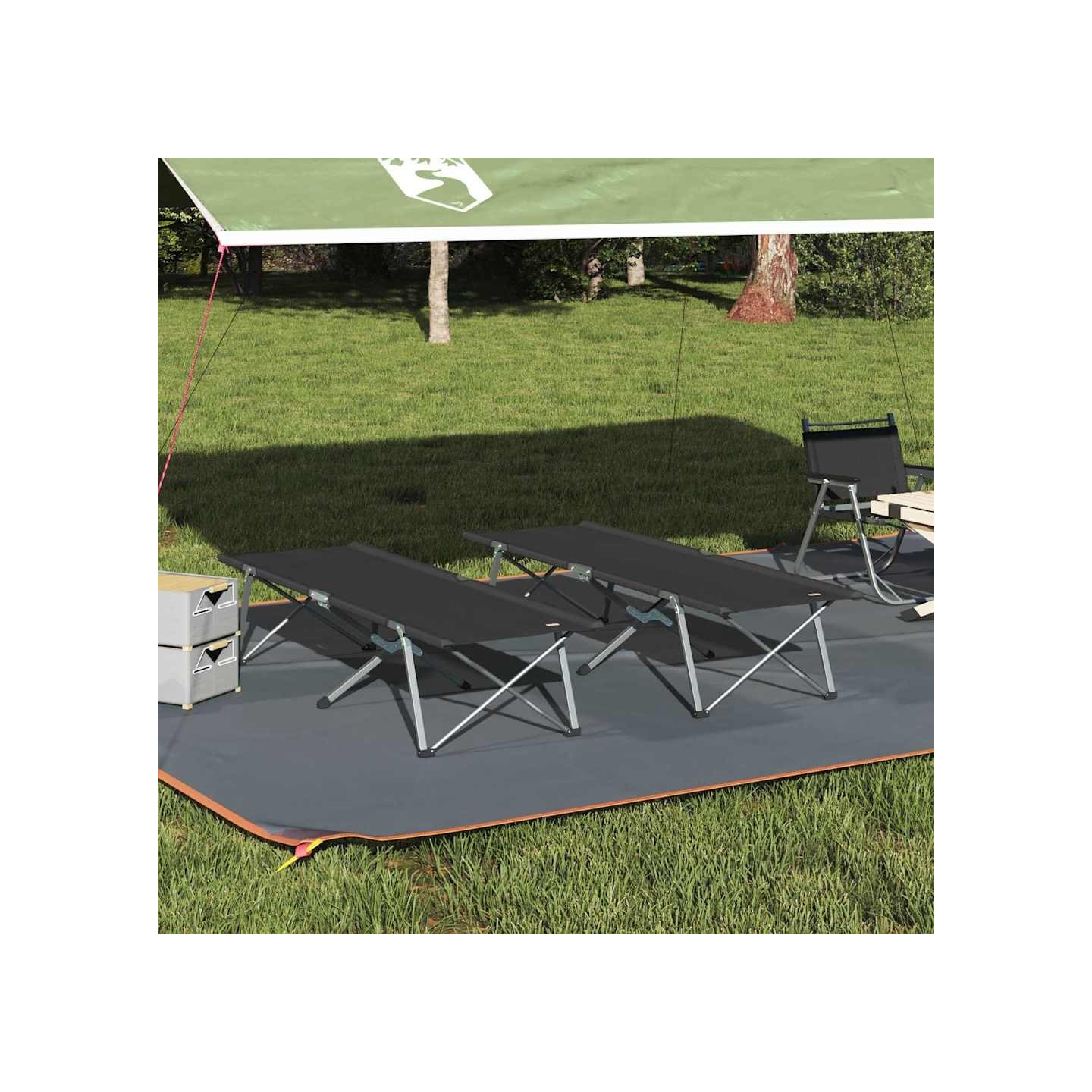 Lit de camping pliant 2 pc Noir 194 x 62,5 x 42,5 cm