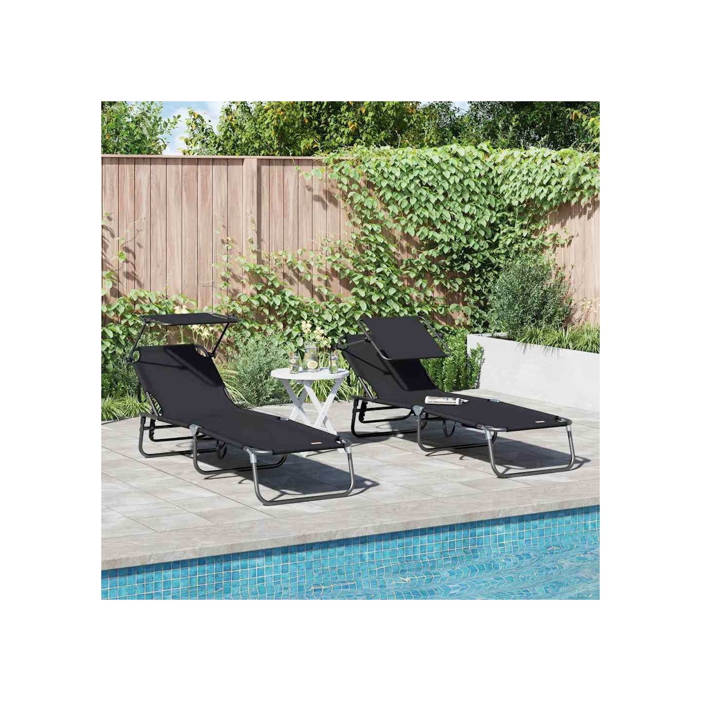 Chaise longue pliante 2 pc oxford Noir
