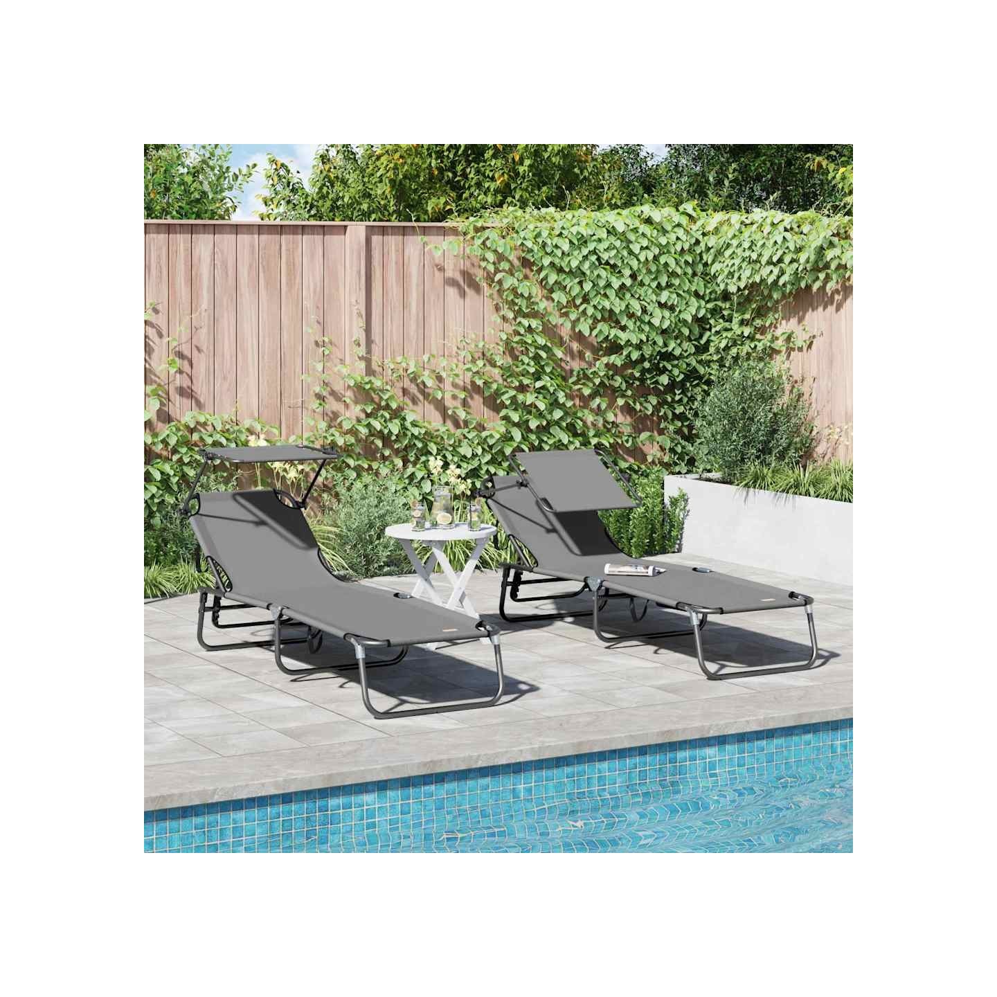 Chaise longue pliante 2 pc oxford Gris