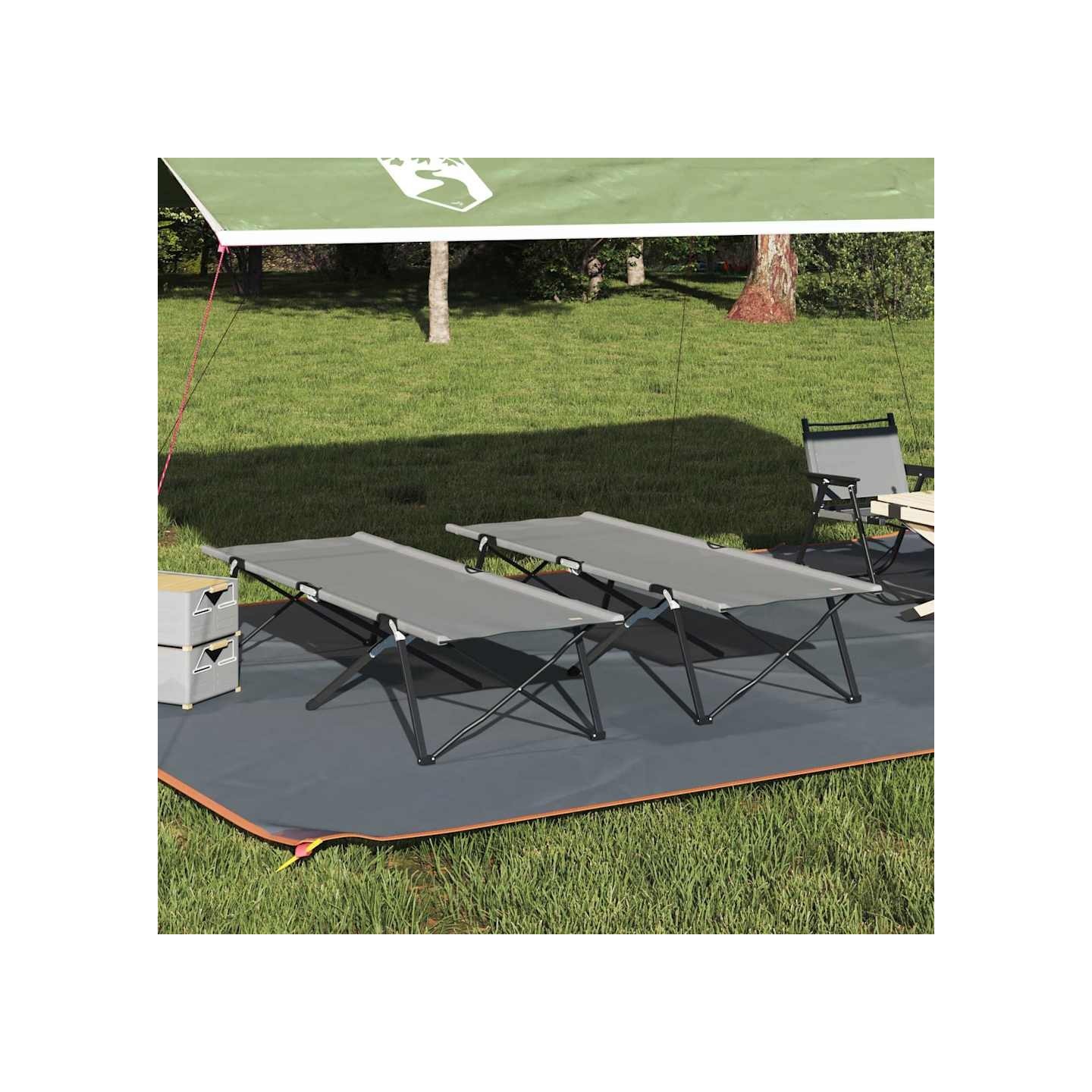 Lit de camping pliant 2 pc Gris 206 x 76 x 74 cm