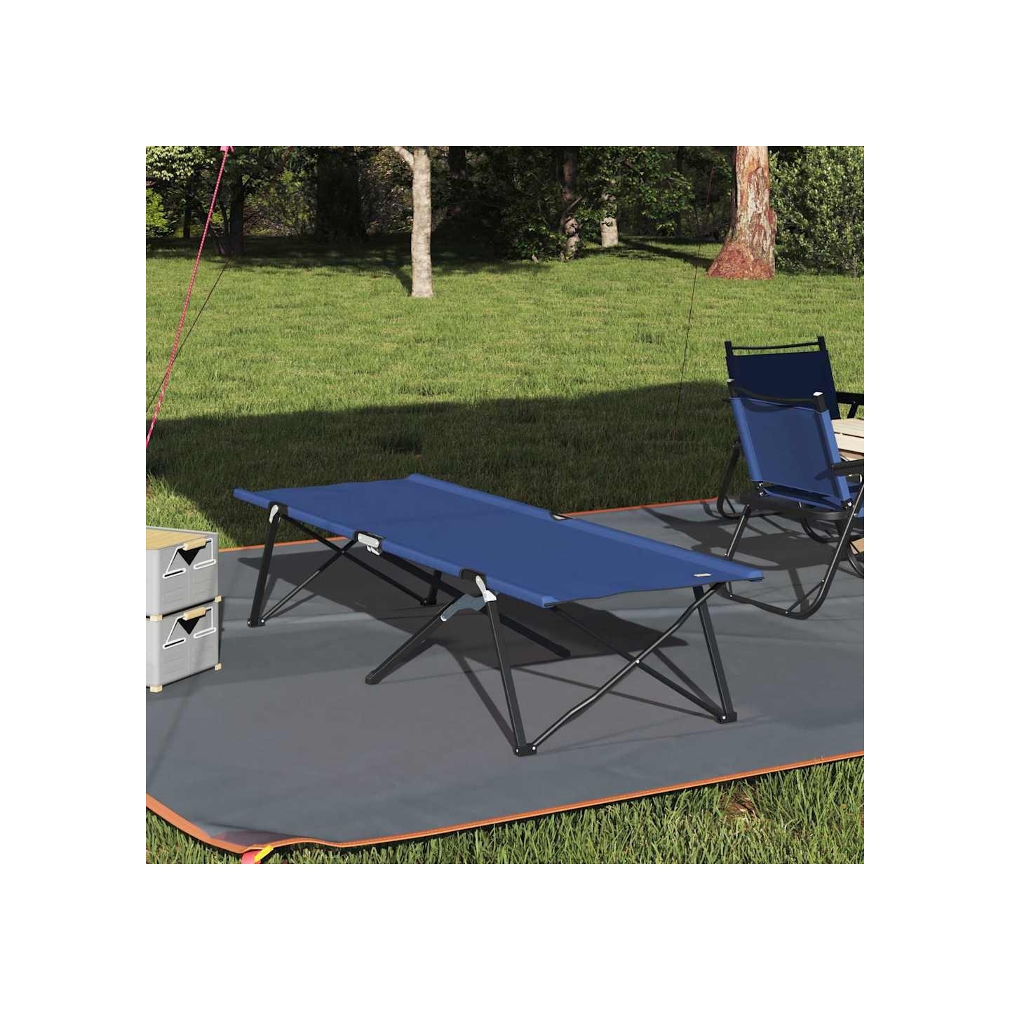 Lit de camping pliant 2 pc Bleu 206 x 76 x 74 cm