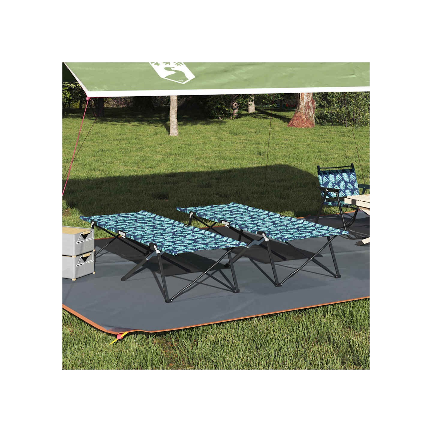Lit de camping pliant Feuille 2 pc Foret 206 x 76 x 74 cm