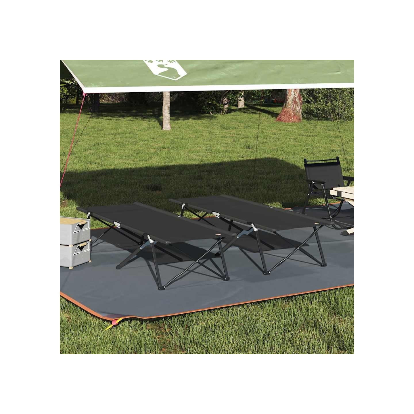 Lit de camping pliant 2 pc Noir 206 x 76 x 74 cm