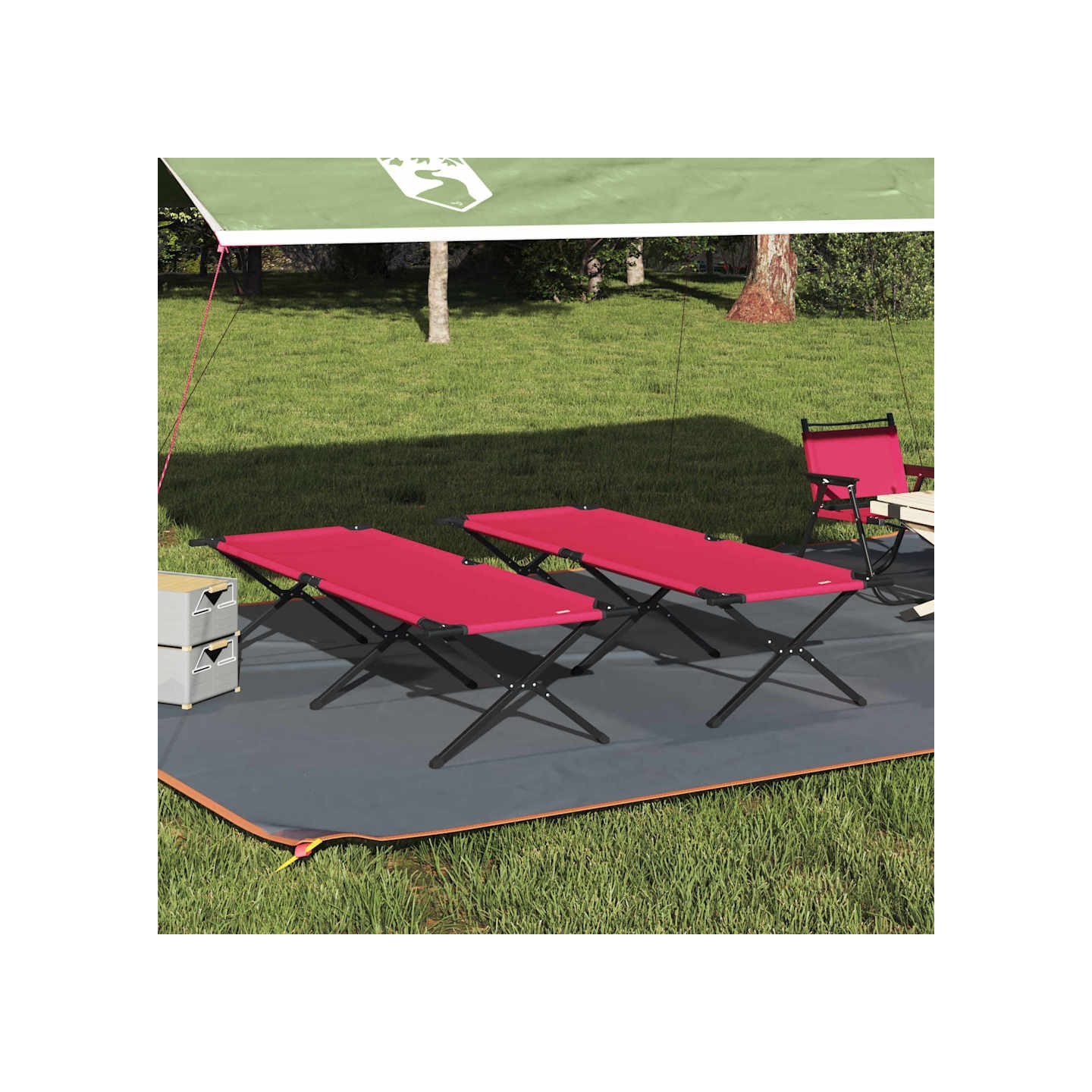 Lit de camping pliant 2 pc Rouge 210 x 80 x 46 cm Tissu Oxford