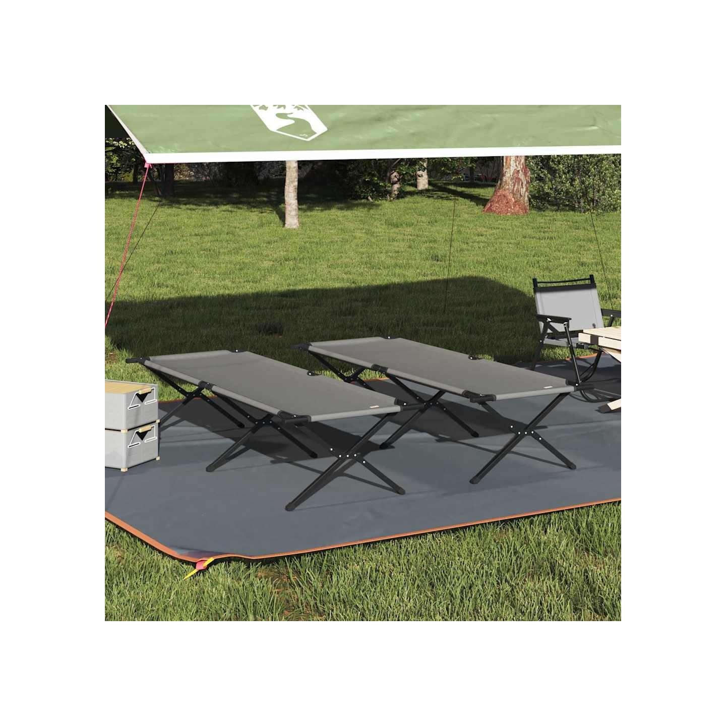 Lit de camping pliant 2 pc Gris 210 x 80 x 46 cm Tissu Oxford