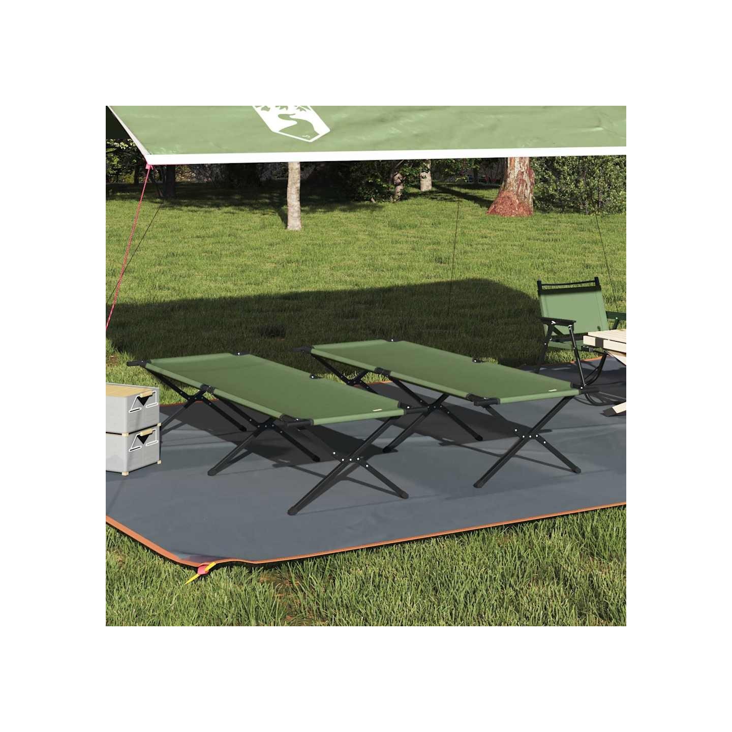 Lit de camping pliant 2 pc Vert 210 x 80 x 46 cm Tissu Oxford