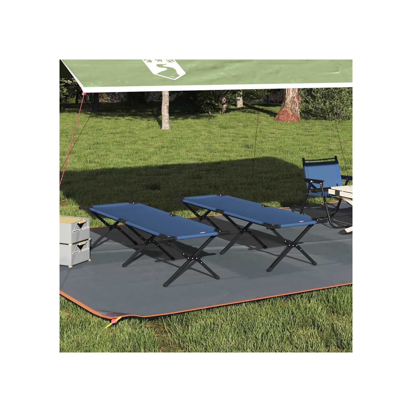 Lit de camping pliant 2 pc Bleu 193 x 69 x 45 cm Tissu Oxford
