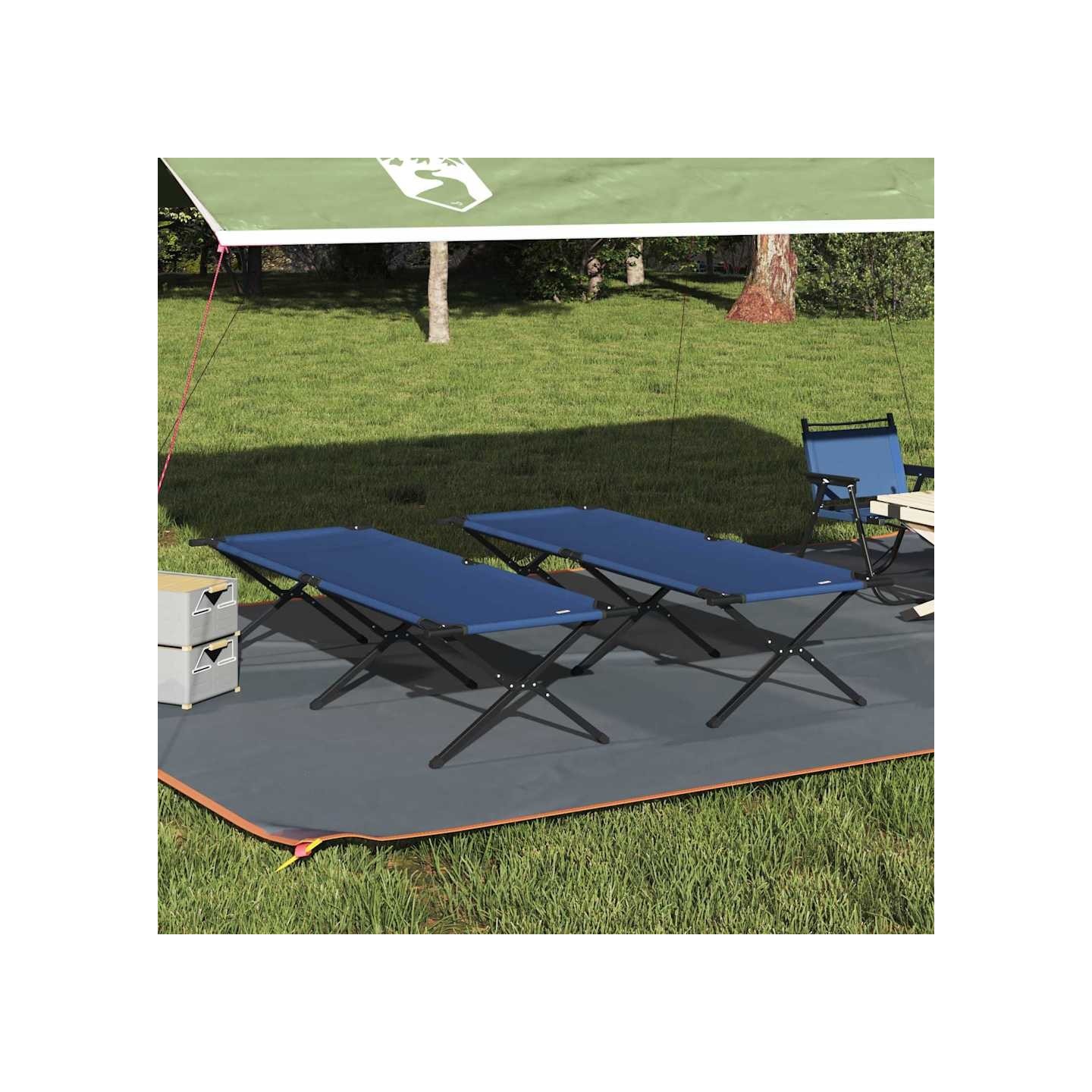 Lit de camping pliant 2 pc Bleu 210 x 80 x 46 cm Tissu Oxford