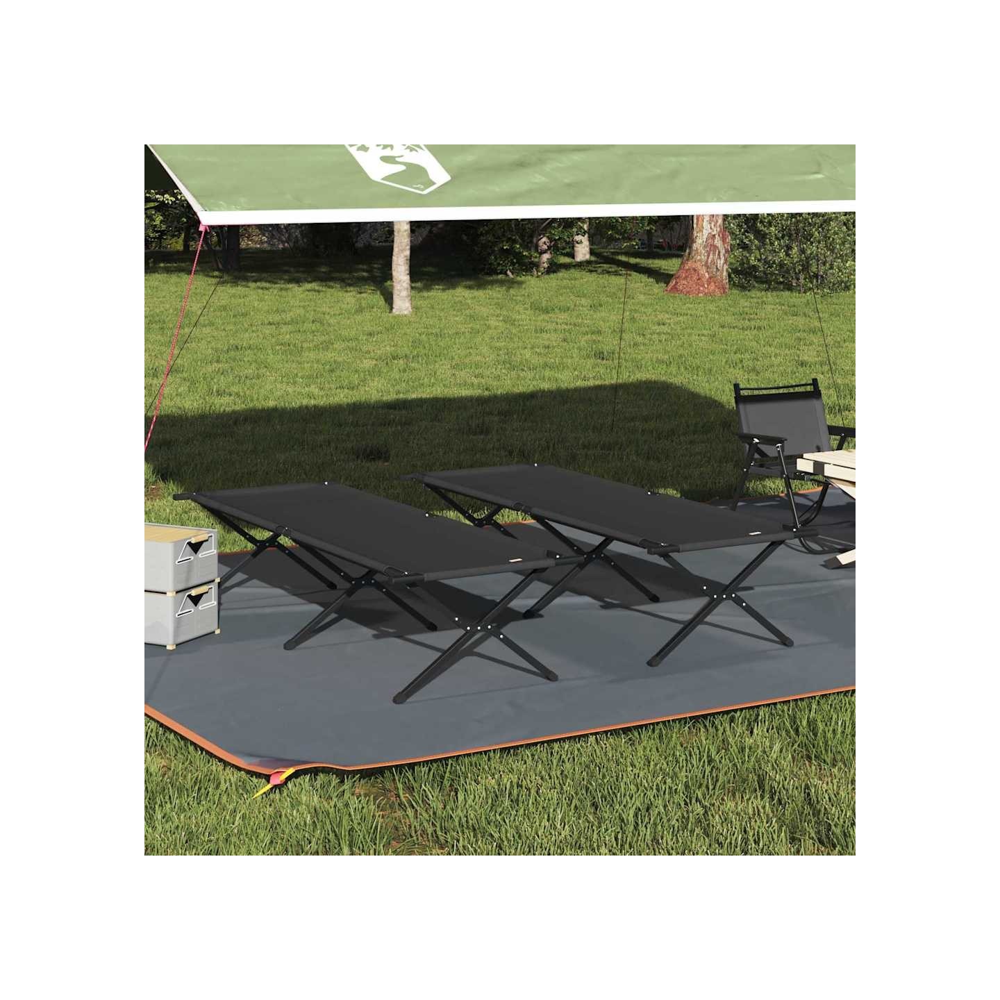 Lit de camping pliant 2 pc Noir 210 x 80 x 46 cm Tissu Oxford