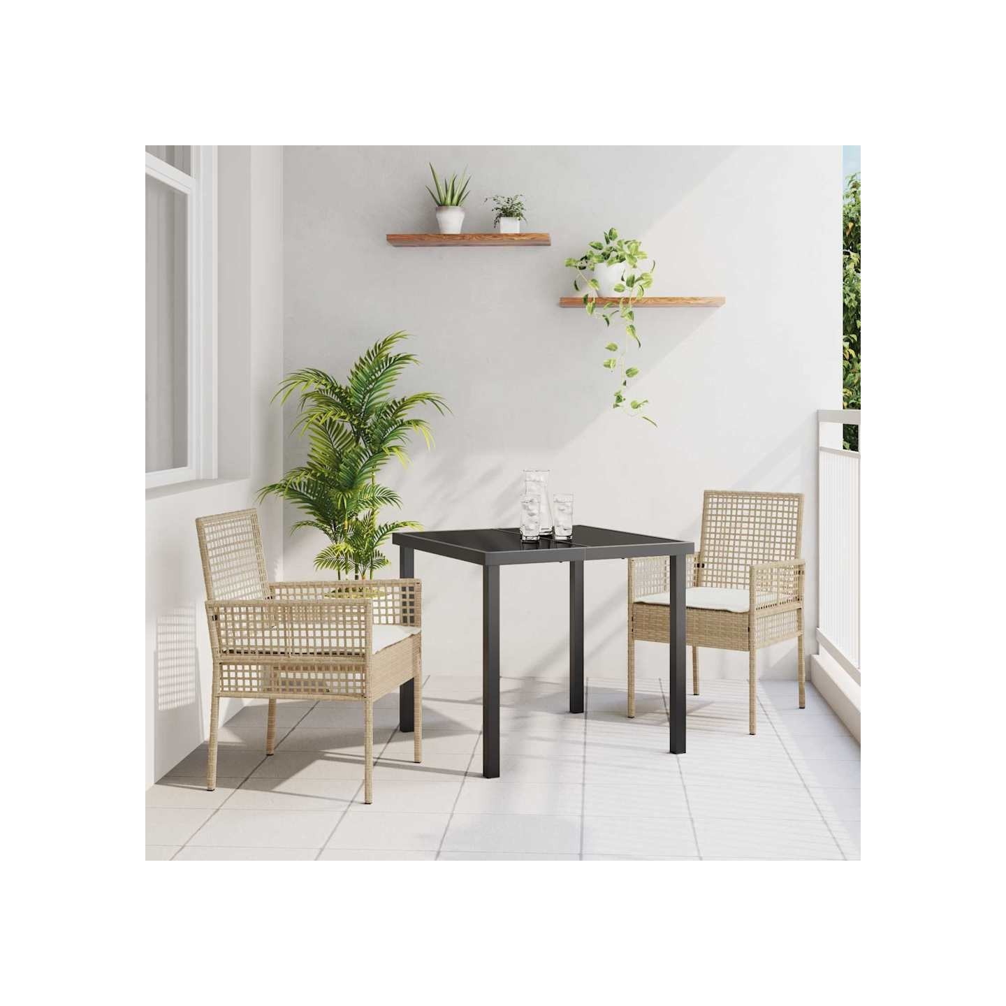 Chaise de jardin 2 pc Beige polyrotin