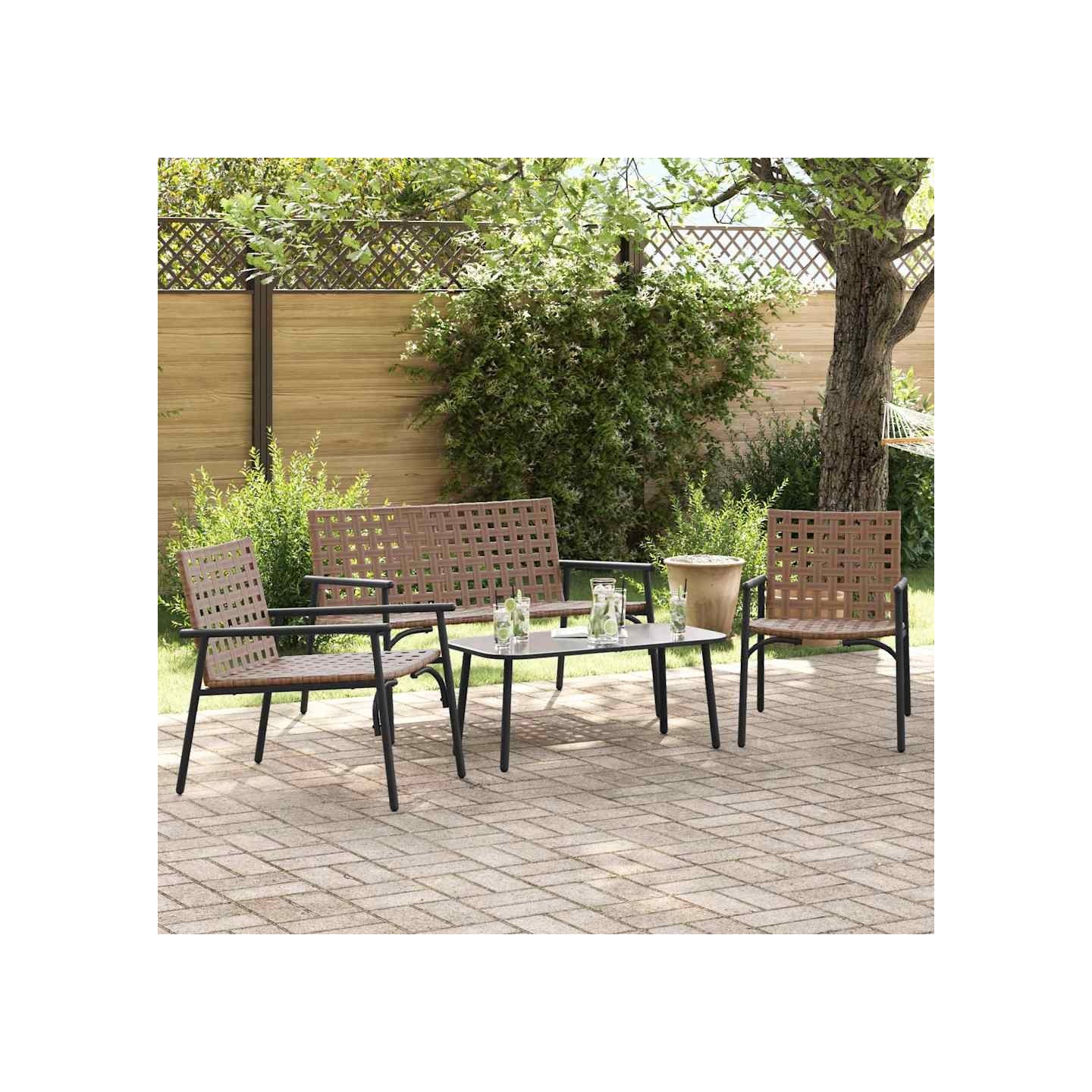 Ensemble de salle à manger pour jardin 4 pc Marron polyrotin