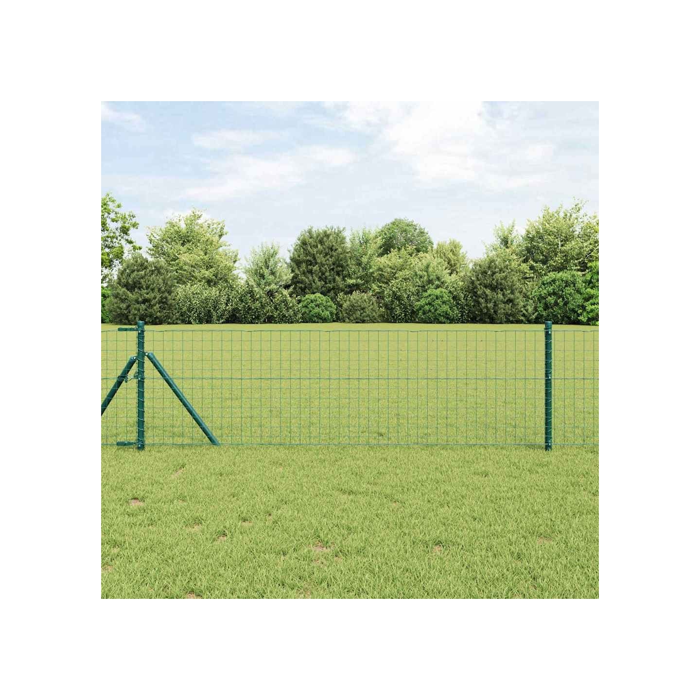 Poteau de clôture enchâssé 13 pc Vert Acier enduit de poudre